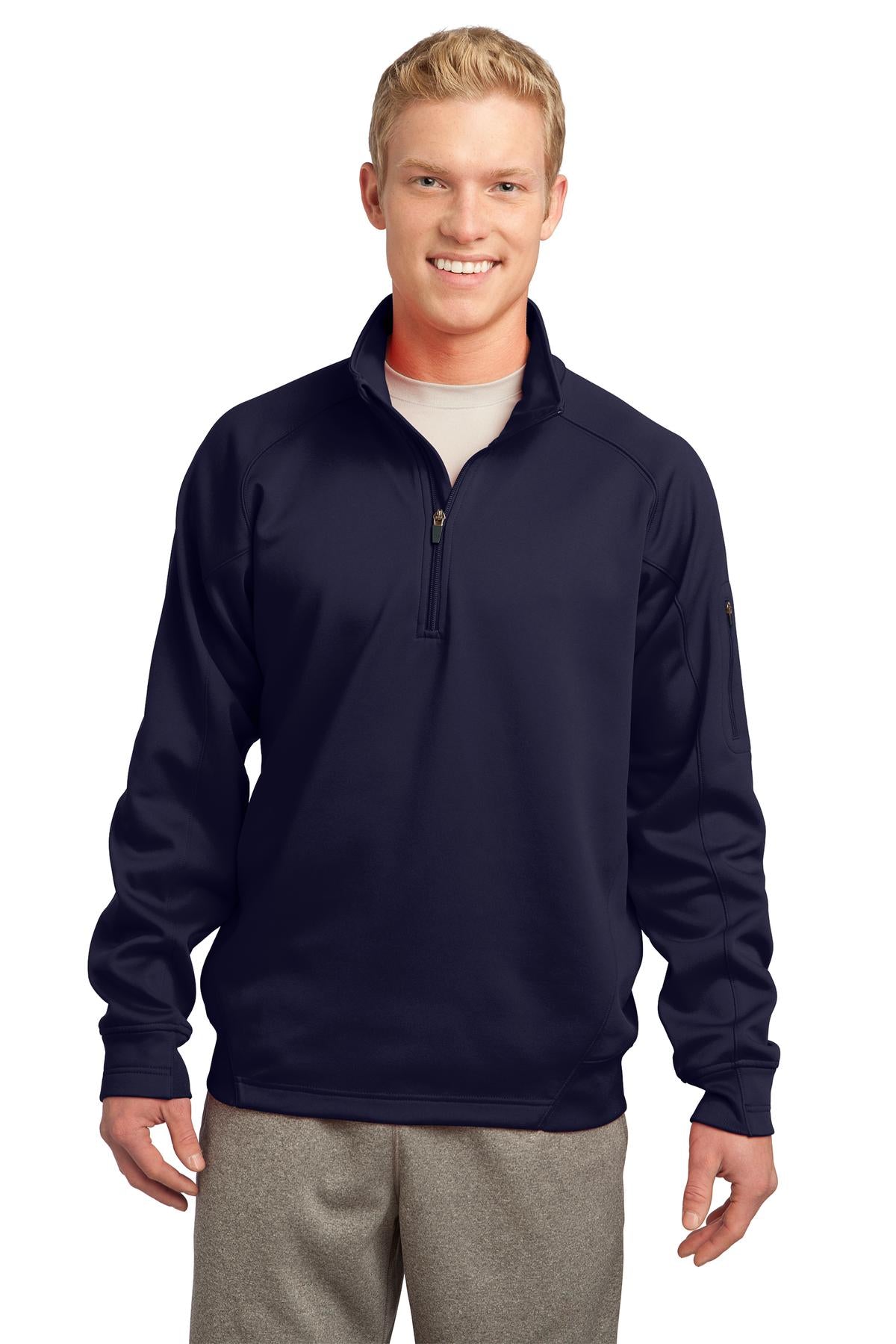 Front View of True Navy Sport-Tek Tech Fleece 1/4-Zip Pullover. F247