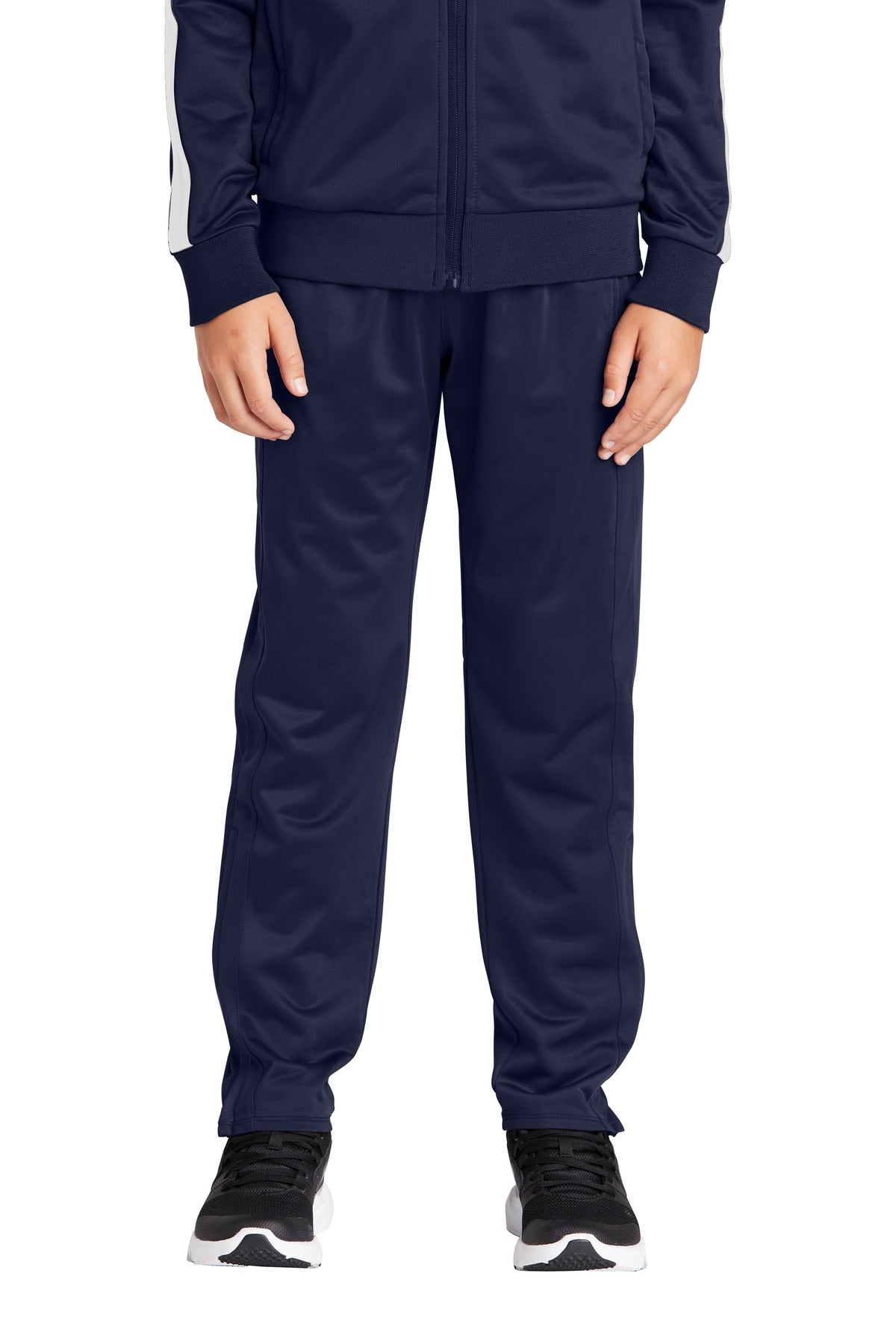 Front View of True Navy Sport-Tek Youth Tricot Track Jogger. YPST95