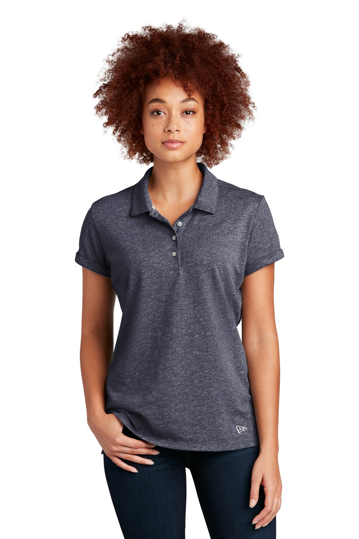 Front View of True Navy Twst New Era Women's Slub Twist Polo LNEA301
