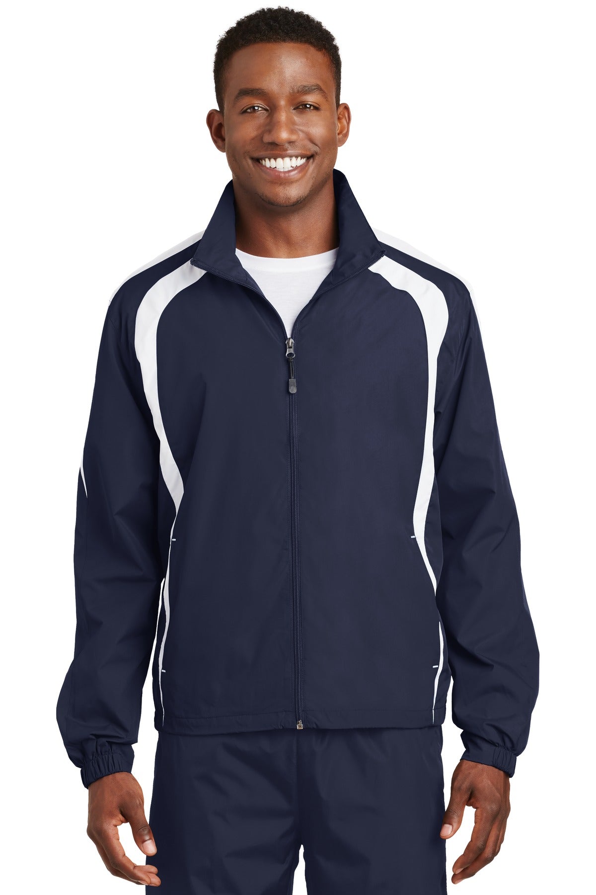 Front View of True Navy/Wht Sport-Tek Colorblock Raglan Jacket. JST60