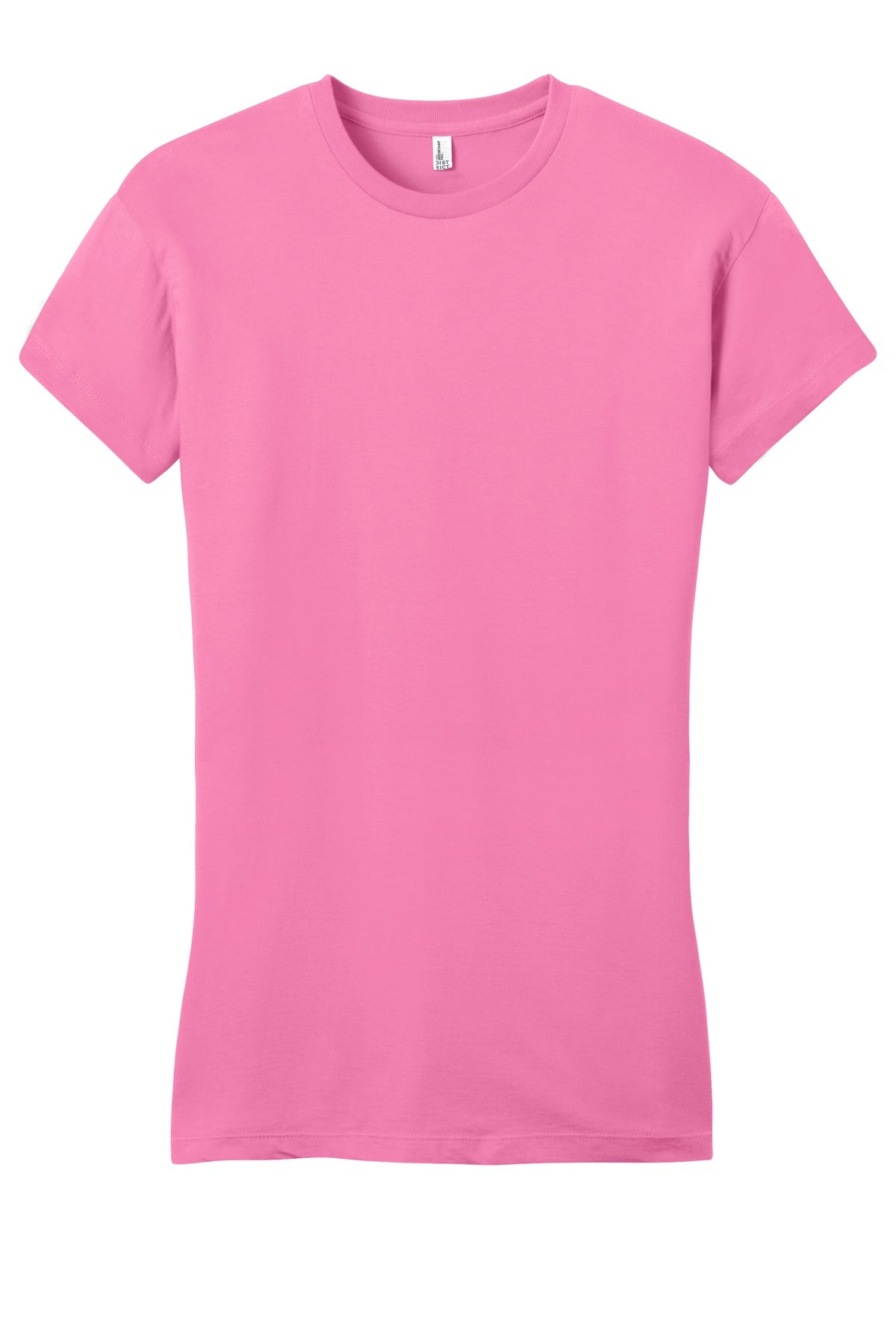 Front View of True Pink District Women's Fitted Very Important Tee . DT6001