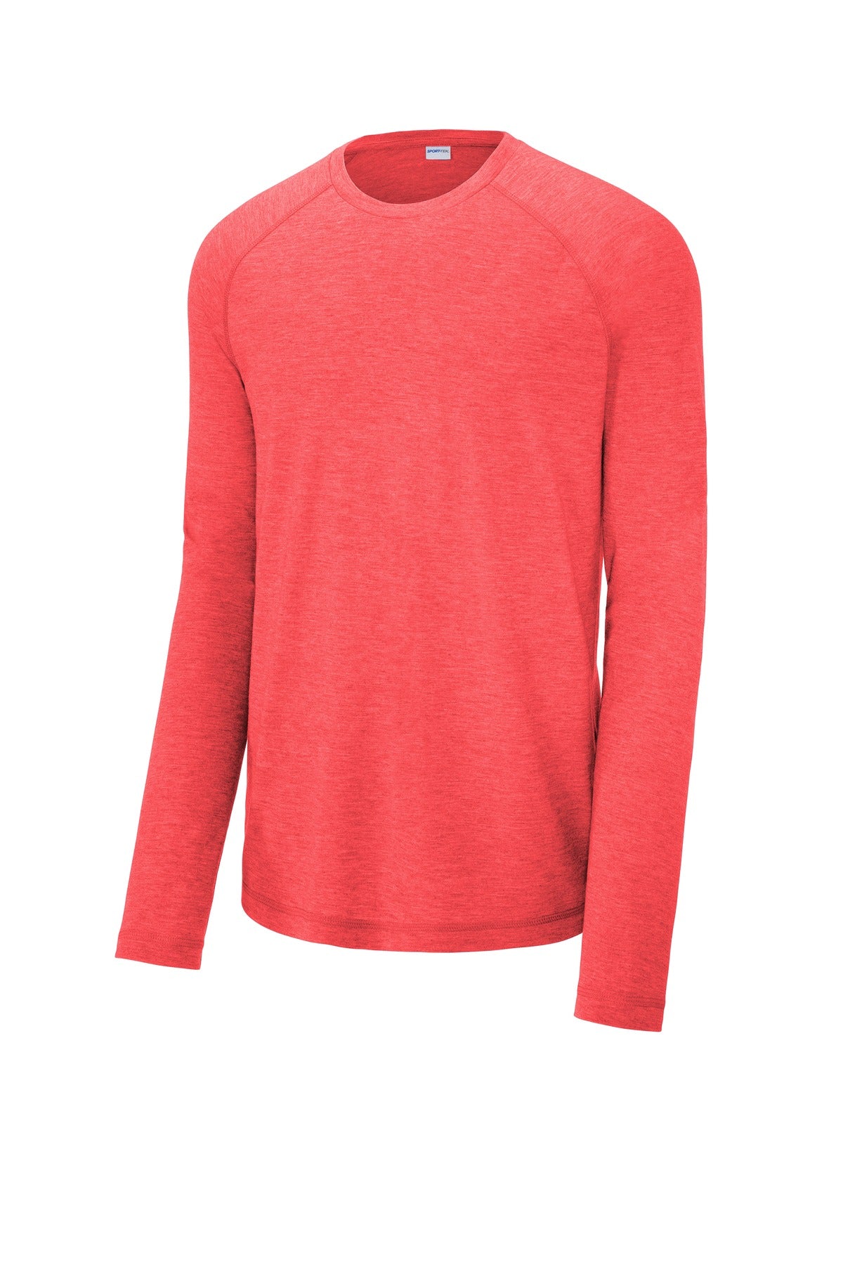 Front View of True Red Hthr Sport-Tek PosiCharge Long Sleeve Tri-Blend Wicking Raglan Tee ST400LS