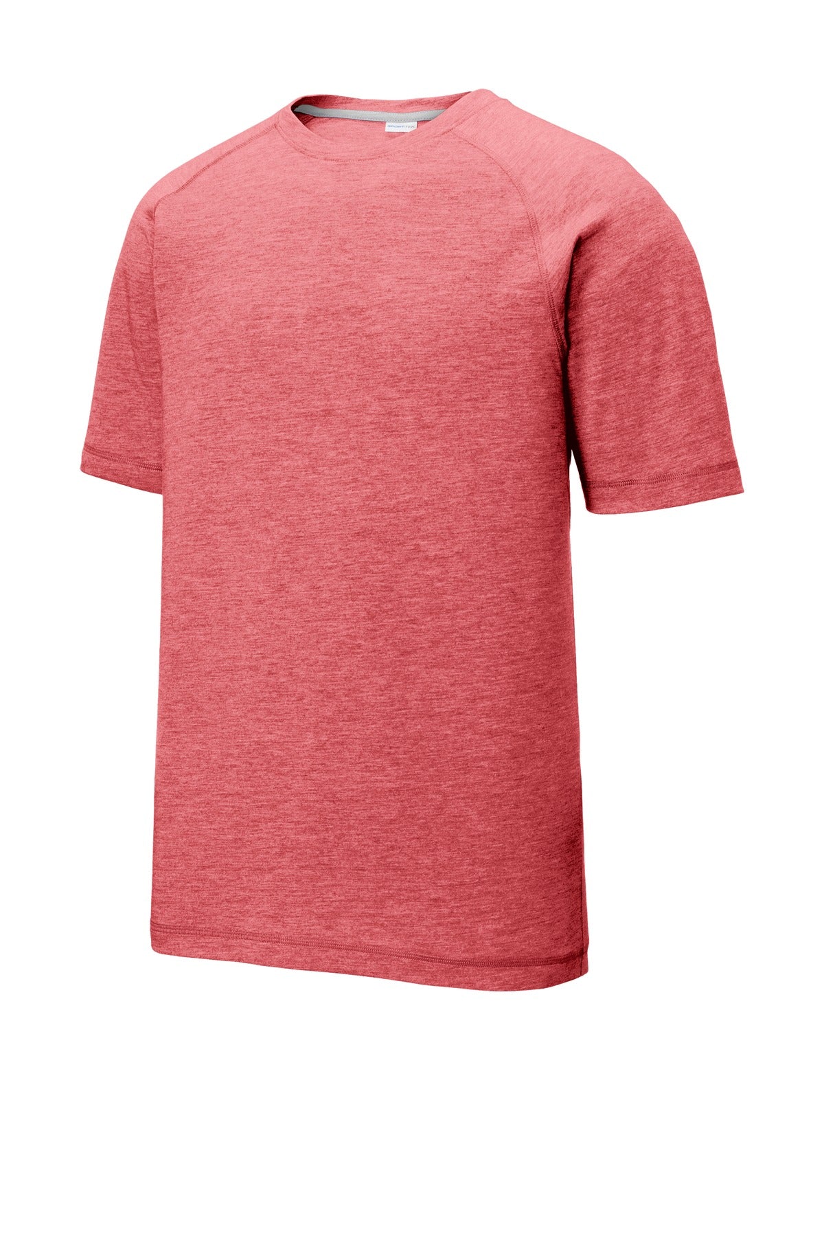 Front View of True Red Hthr Sport-Tek PosiCharge Tri-Blend Wicking Raglan Tee. ST400