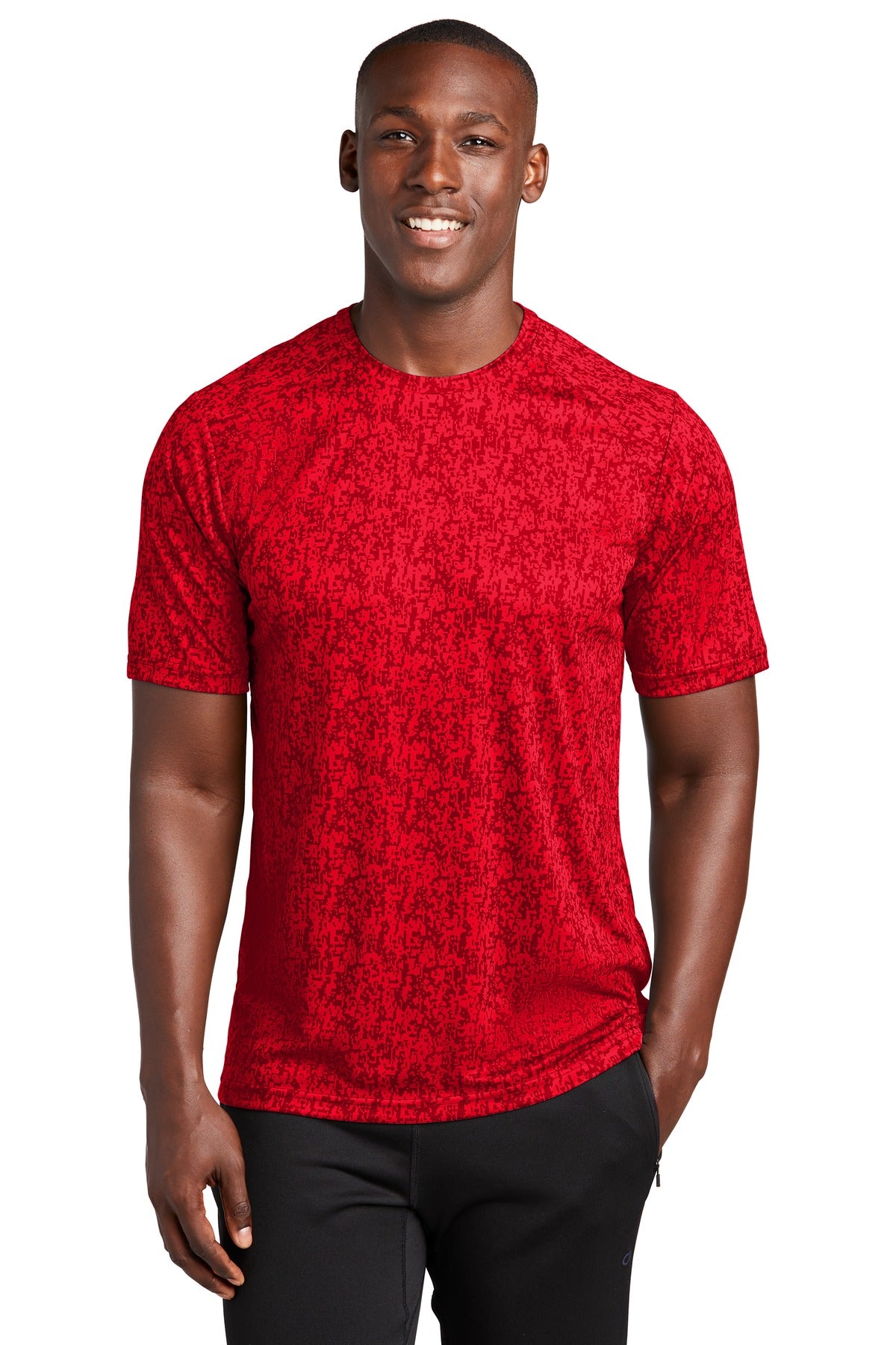 Front View of True Red Sport-Tek Digi Camo Tee. ST460