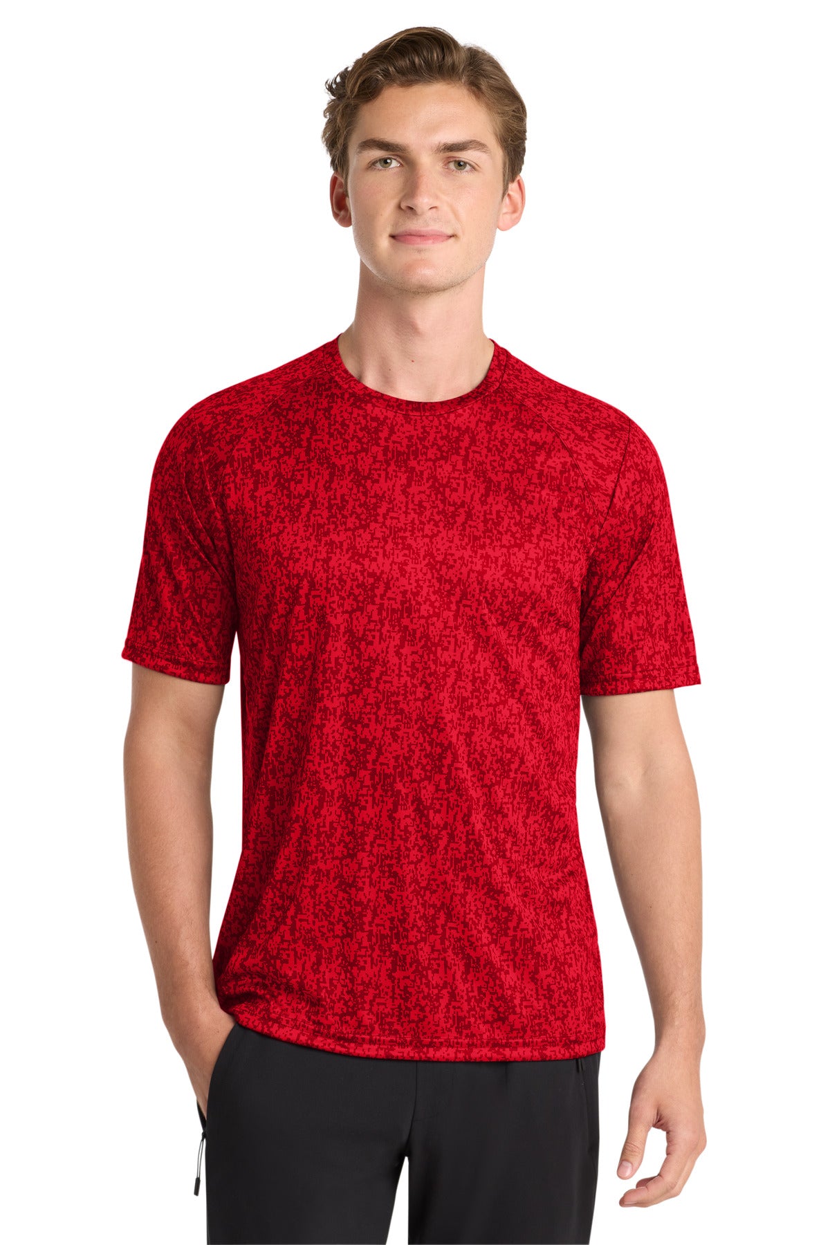 Front View of True Red Sport-Tek Digi Camo Tee. ST460