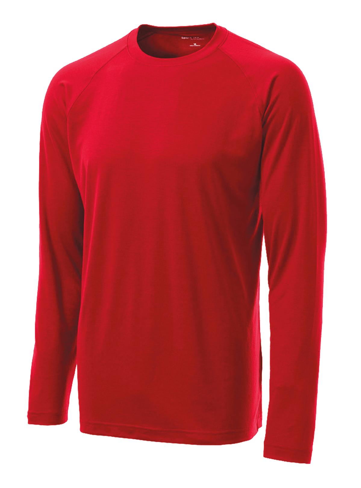 Front View of True Red Sport-Tek Long Sleeve Ultimate Performance Crew. ST700LS