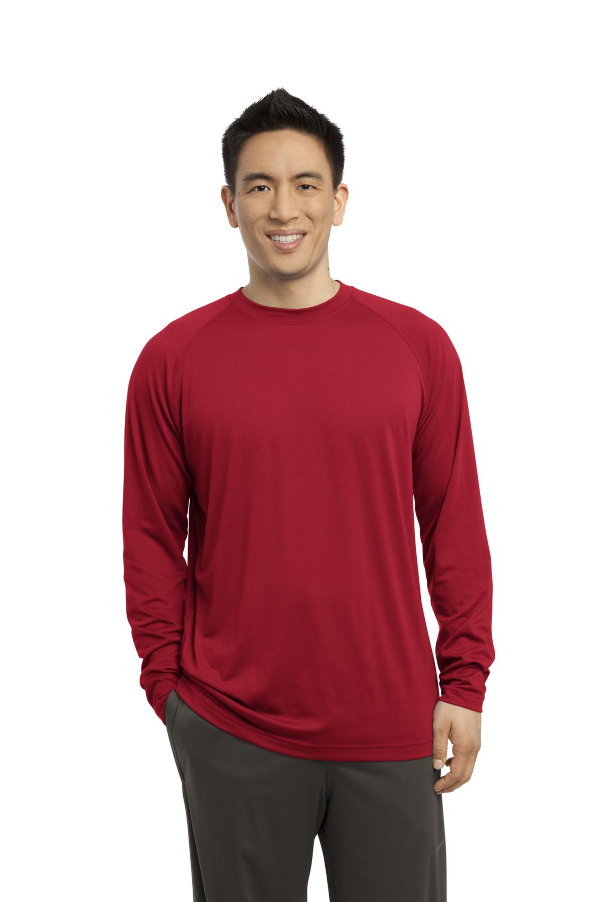 Front View of True Red Sport-Tek Long Sleeve Ultimate Performance Crew. ST700LS