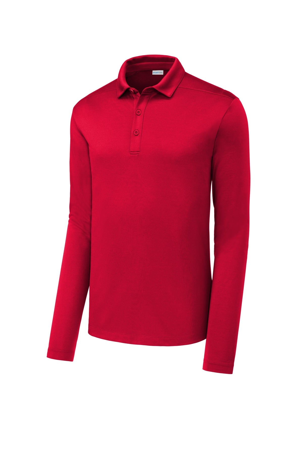 Front View of True Red Sport-Tek Posi-UV Pro Long Sleeve Polo. ST520LS