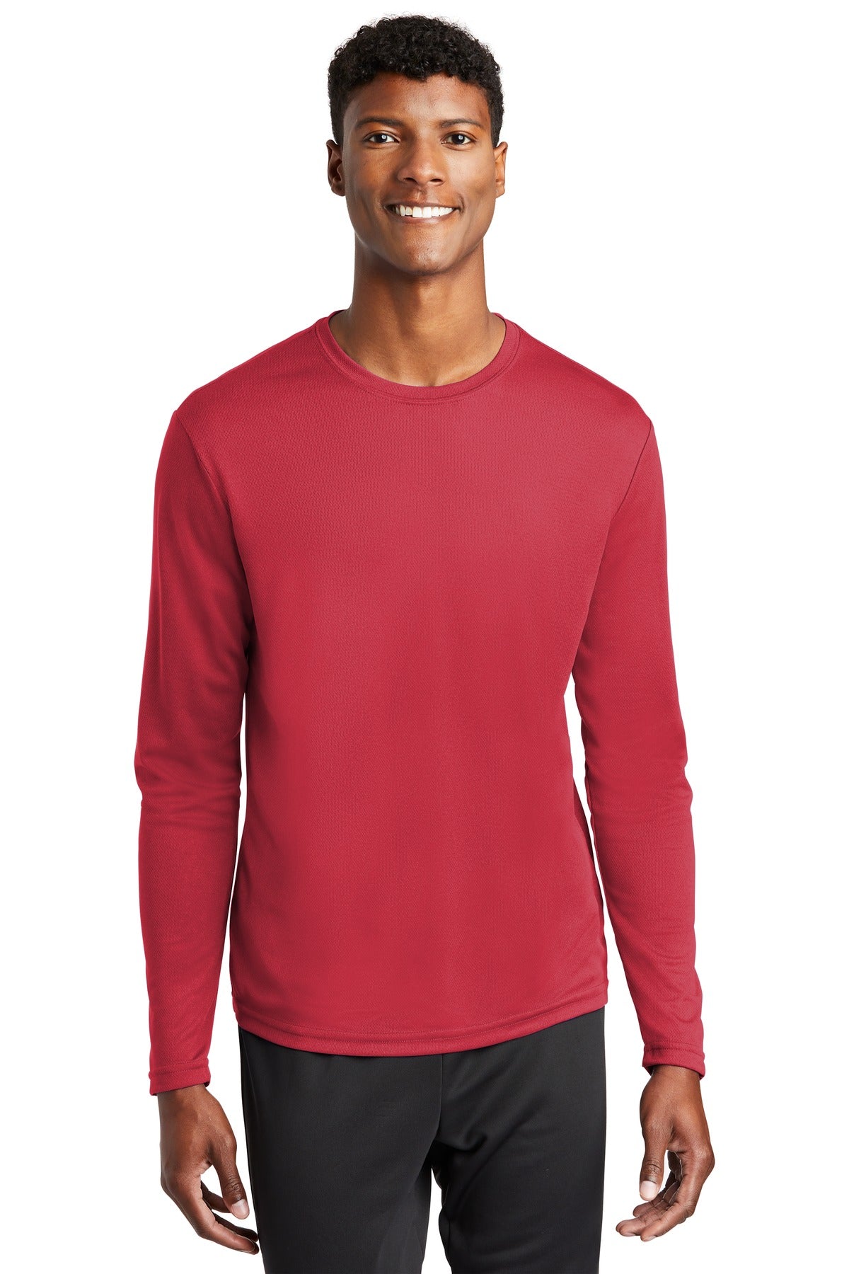 Front View of True Red Sport-Tek PosiCharge RacerMesh Long Sleeve Tee. ST340LS