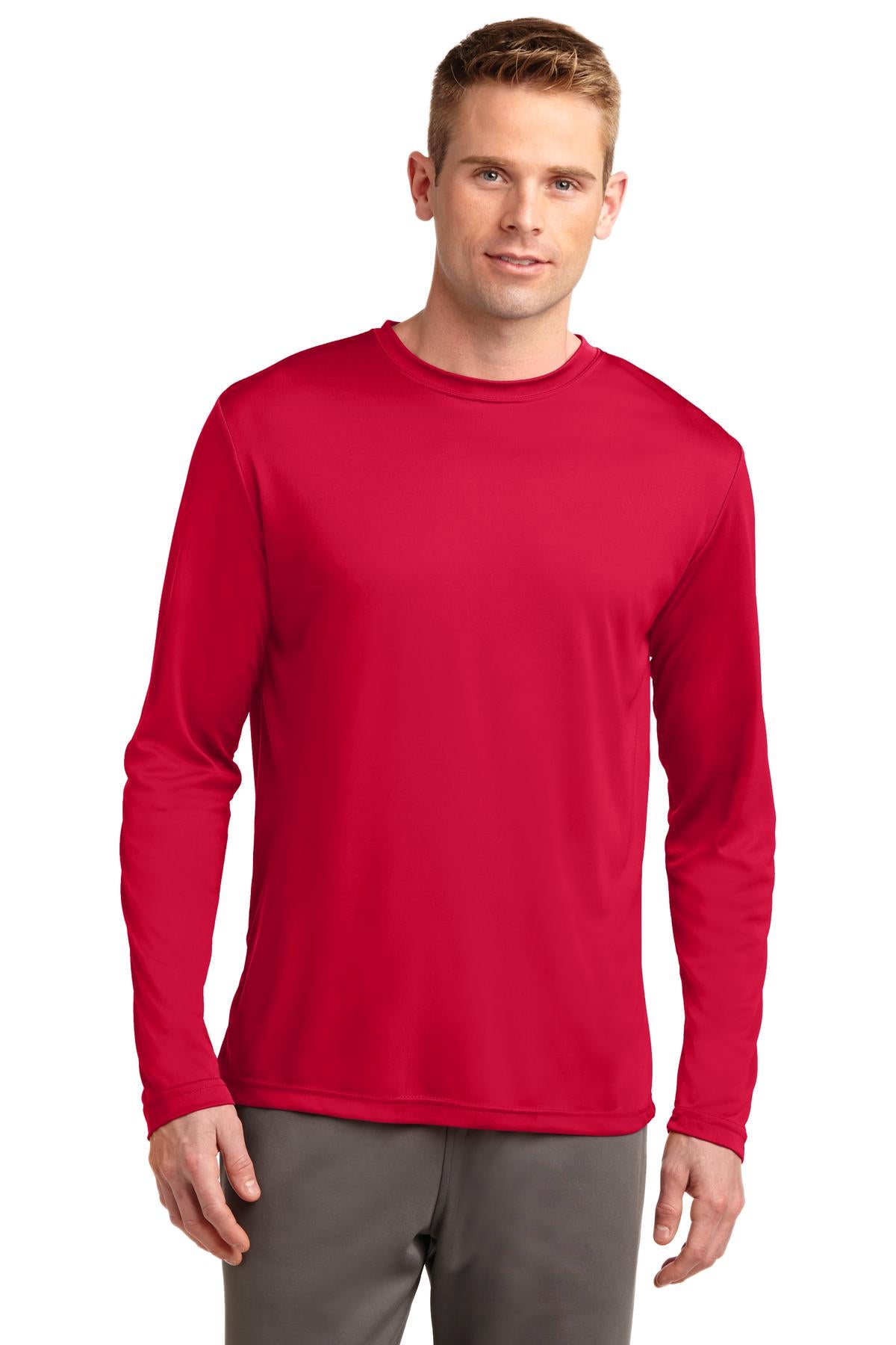 Front View of True Red Sport-Tek Tall Long Sleeve PosiCharge Competitor Tee. TST350LS
