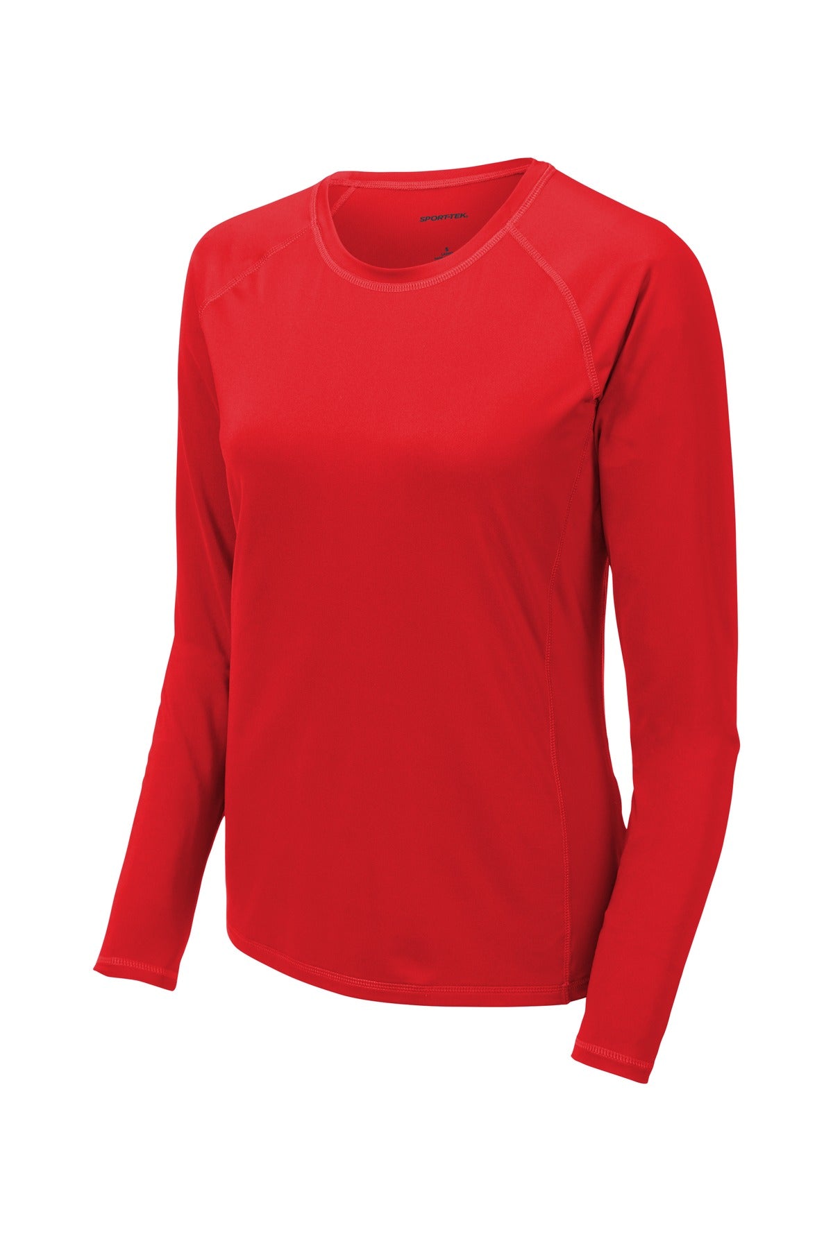 Front View of True Red Sport-Tek Women's Long Sleeve Rashguard Tee. LST470LS
