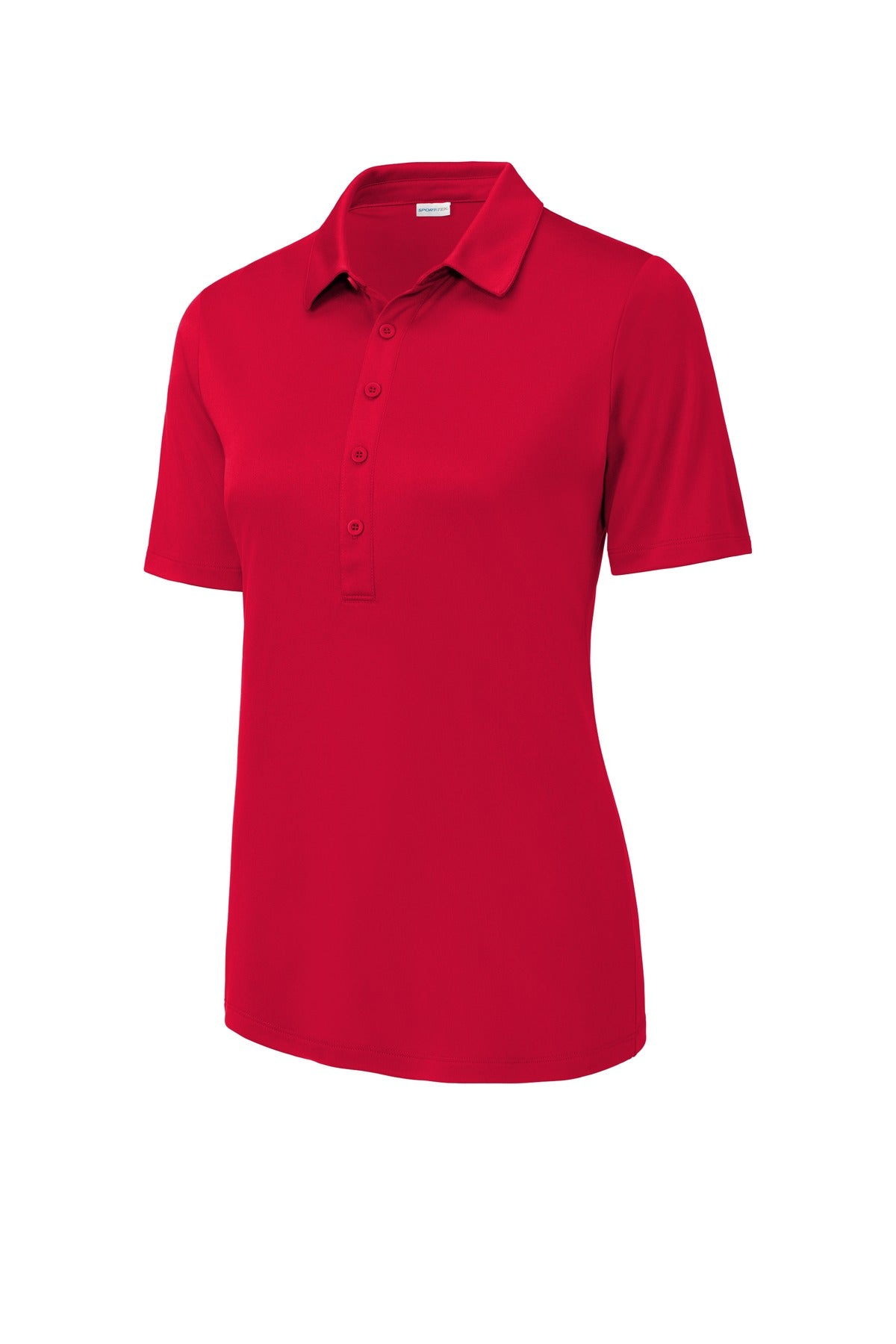 Front View of True Red Sport-Tek Women's Posi-UV Pro Polo. LST520