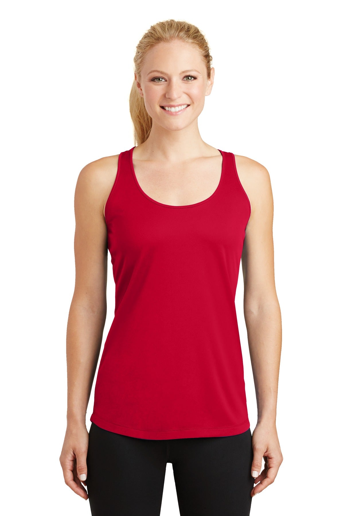 Front View of True Red Sport-Tek Women's PosiCharge Competitor Racerback Tank. LST356
