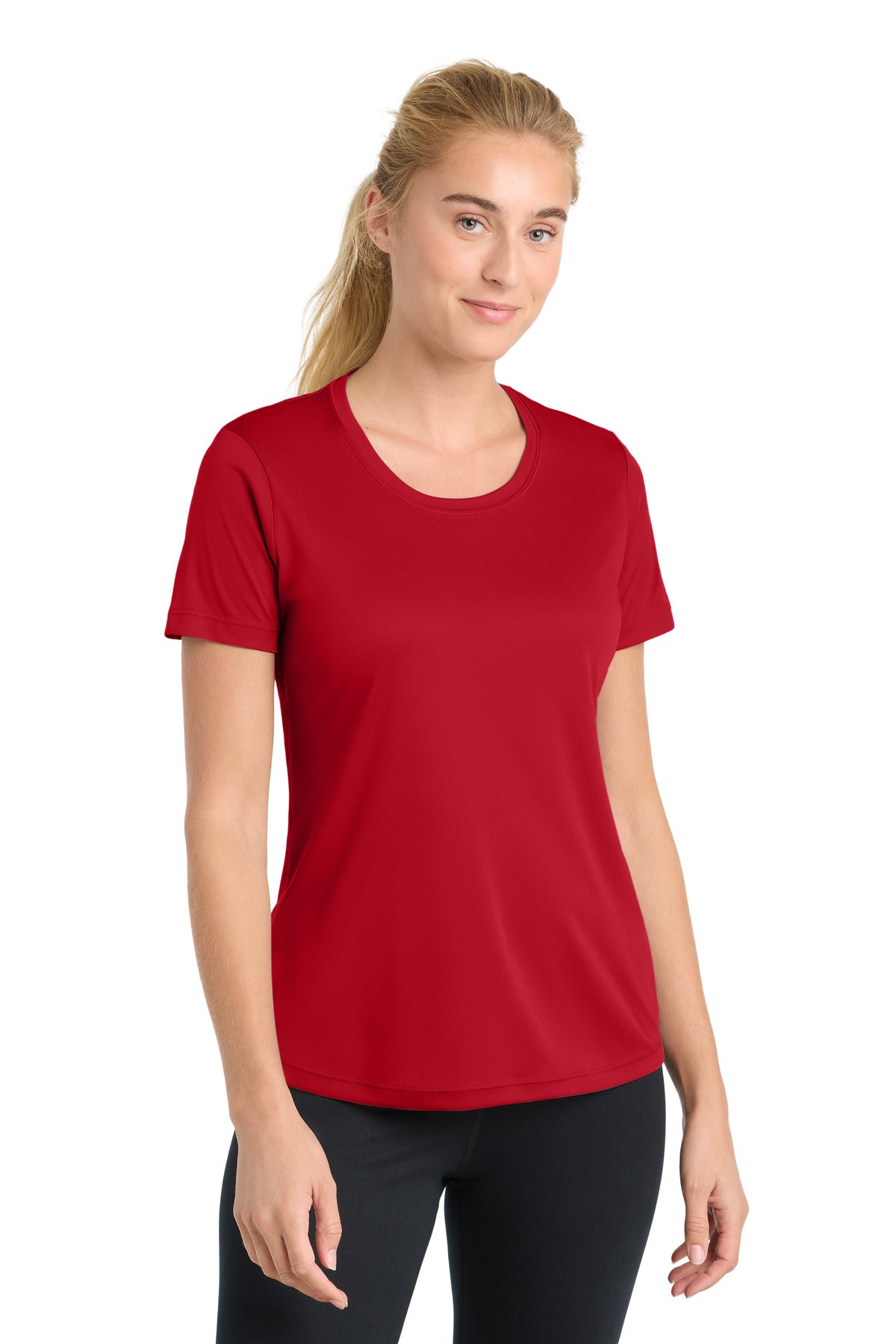 Front View of True Red Sport-Tek Women's PosiCharge Competitor Tee. LST350