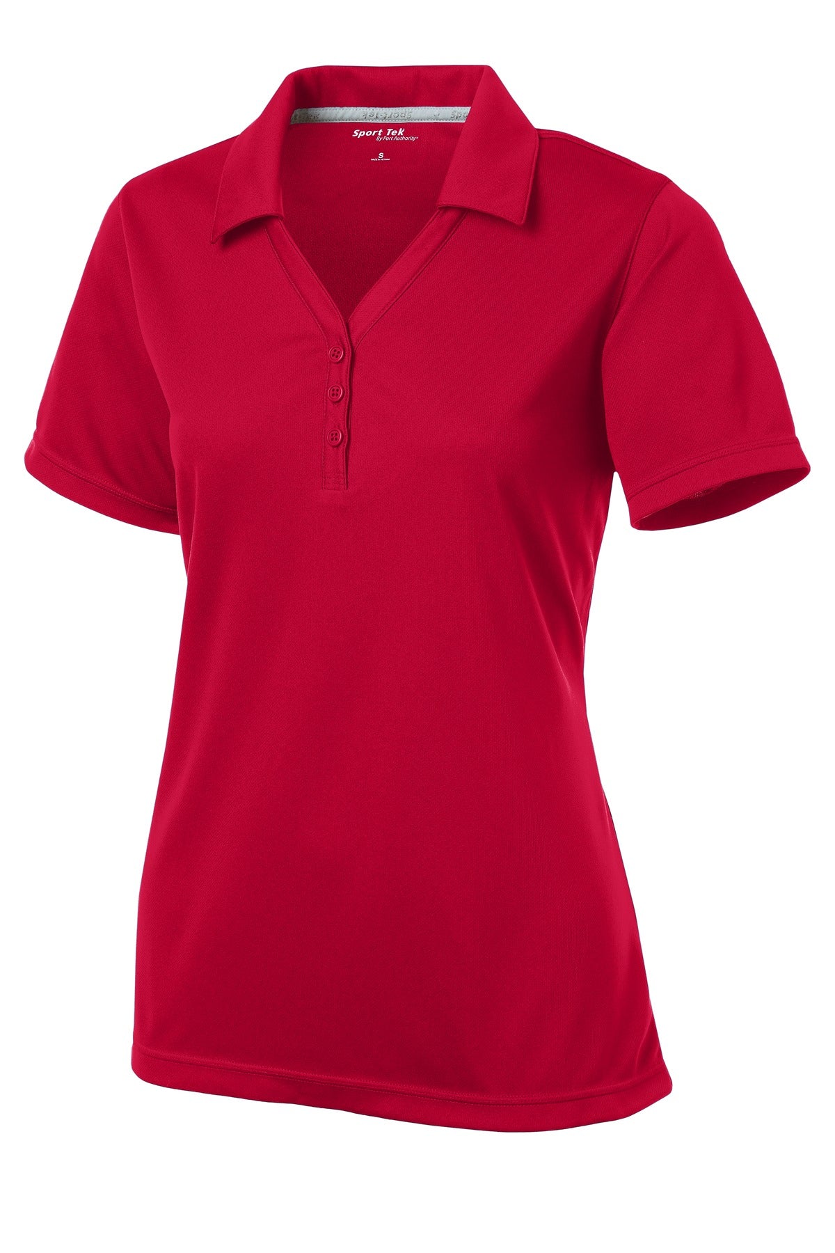Front View of True Red Sport-Tek Women's PosiCharge Micro-Mesh Polo. LST680