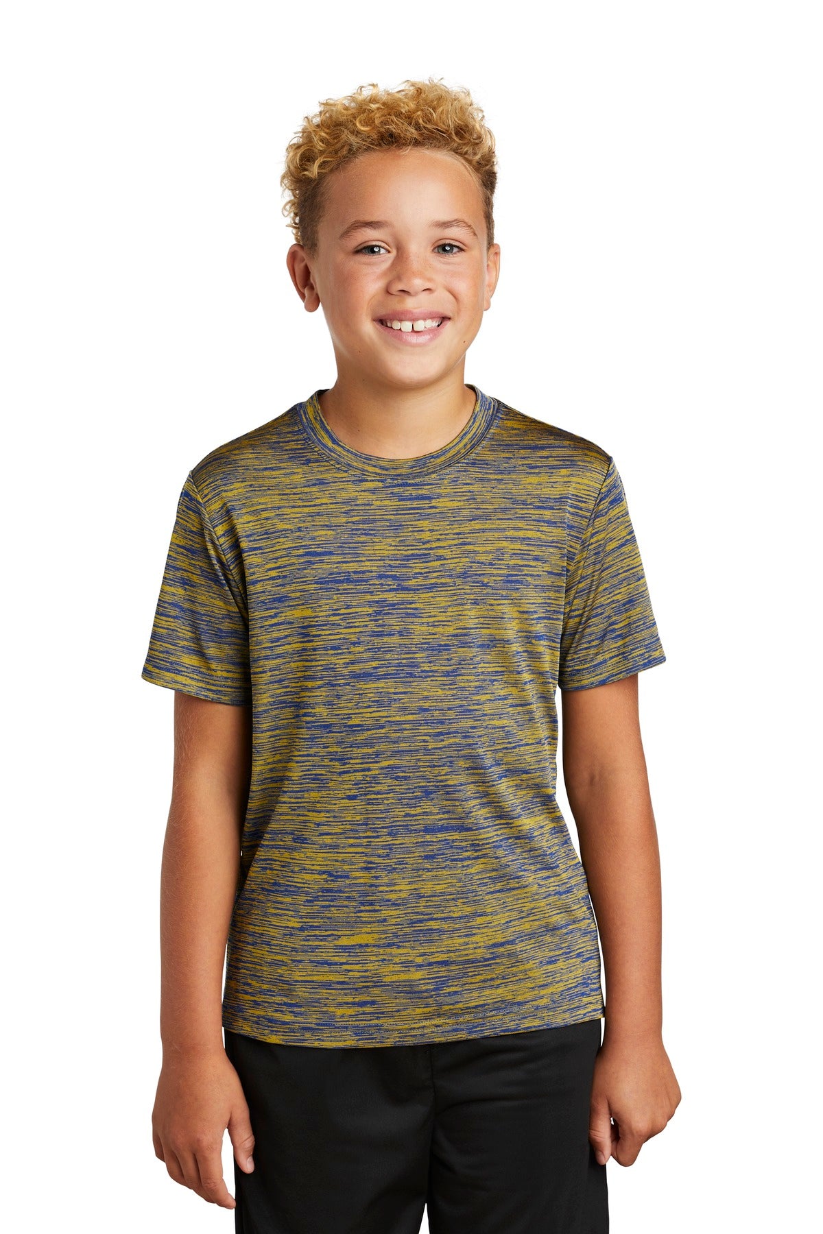 Front View of True Roy-Gd El Sport-Tek Youth PosiCharge Electric Heather Tee. YST390