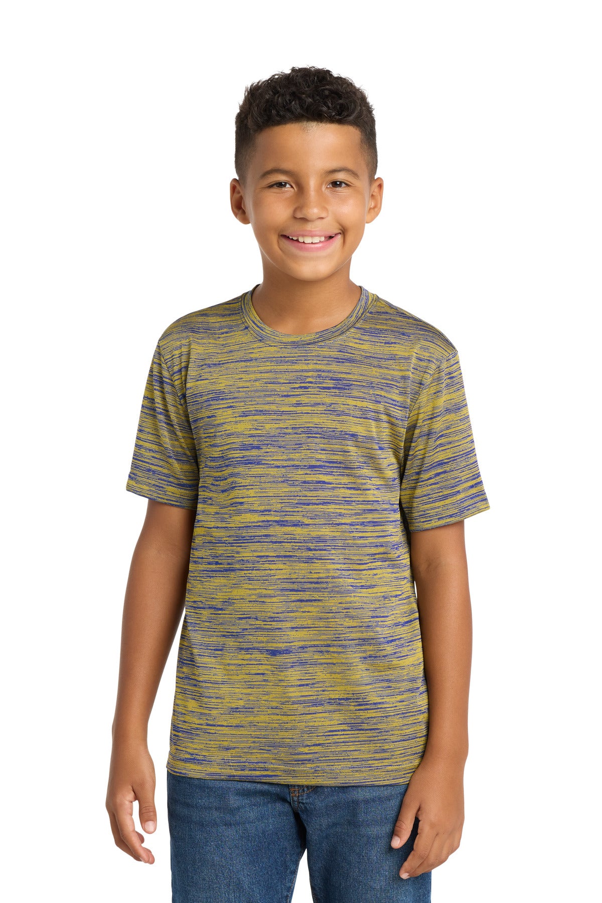 Front View of True Roy-Gd El Sport-Tek Youth PosiCharge Electric Heather Tee. YST390