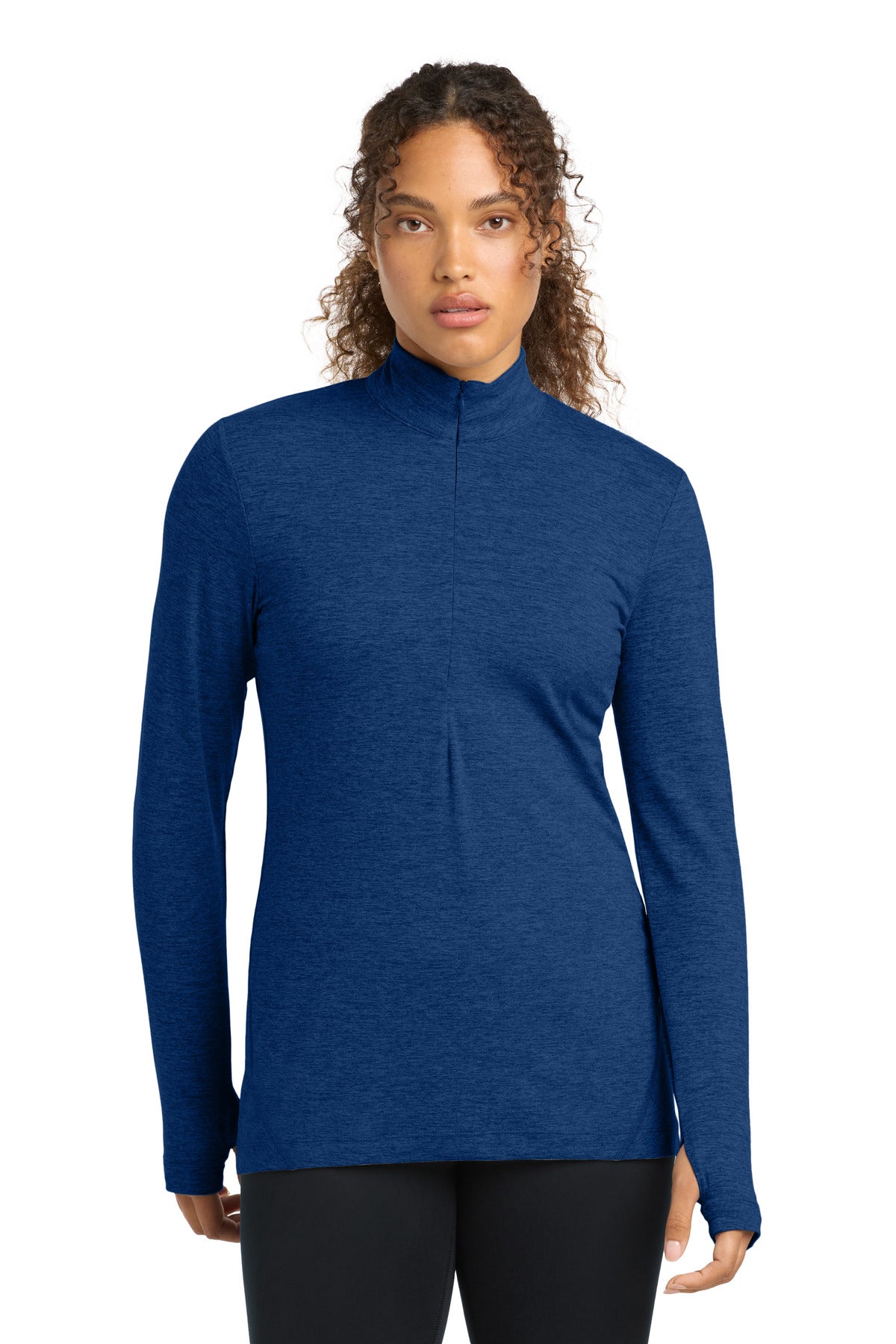 Front View of True Royal Hth Sport-Tek Women's Exchange 1.5 Long Sleeve 1/2-Zip LST711