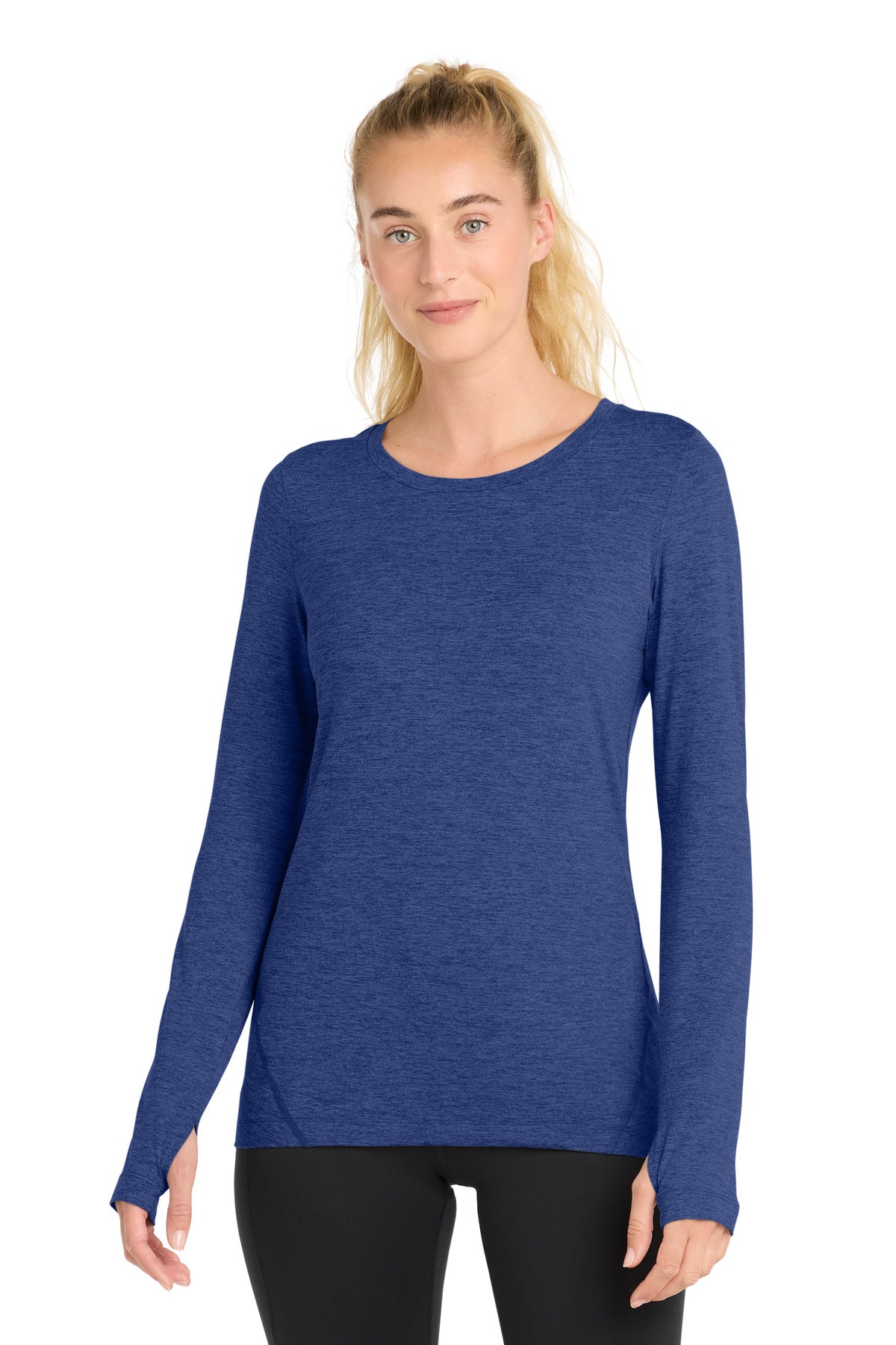 Front View of True Royal Hth Sport-Tek Women's Exchange 1.5 Long Sleeve Crew LST710