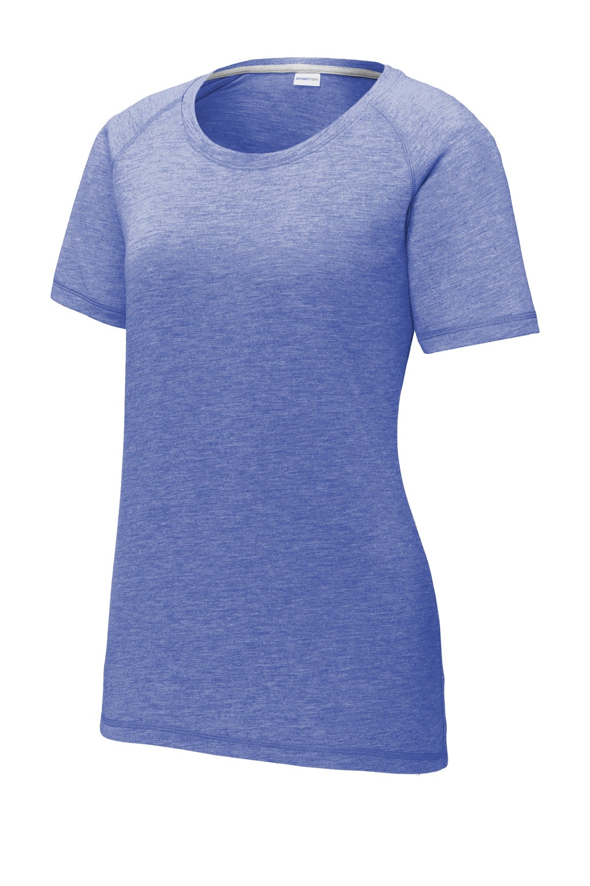 Front View of True Royal Hth Sport-Tek Women's PosiCharge Tri-Blend Wicking Scoop Neck Raglan Tee. LST400