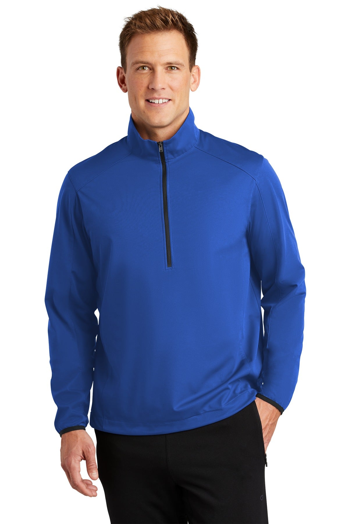 Front View of True Royal Port Authority Active 1/2-Zip Soft Shell Jacket. J716