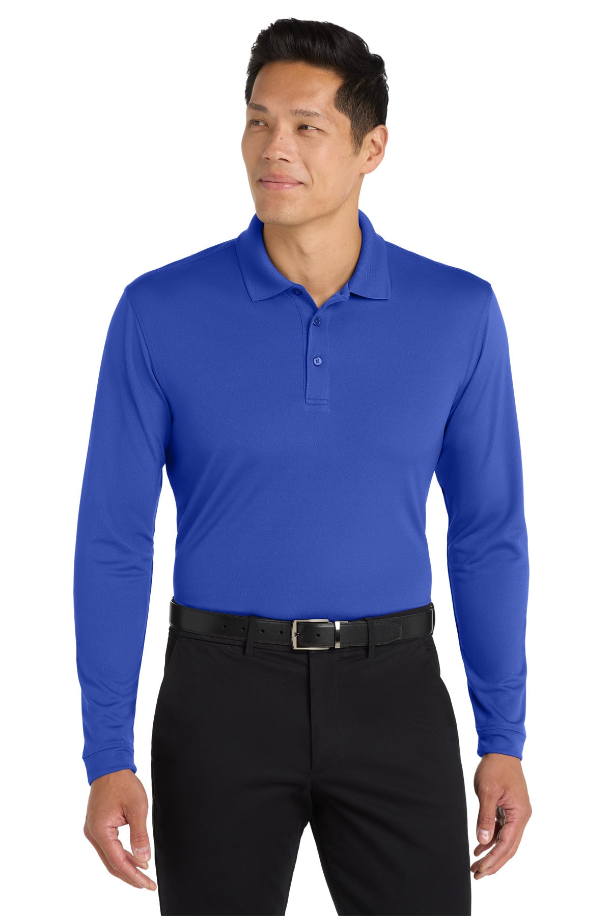 Front View of True Royal Port Authority Dry Zone UV Micro-Mesh Long Sleeve Polo K110LS