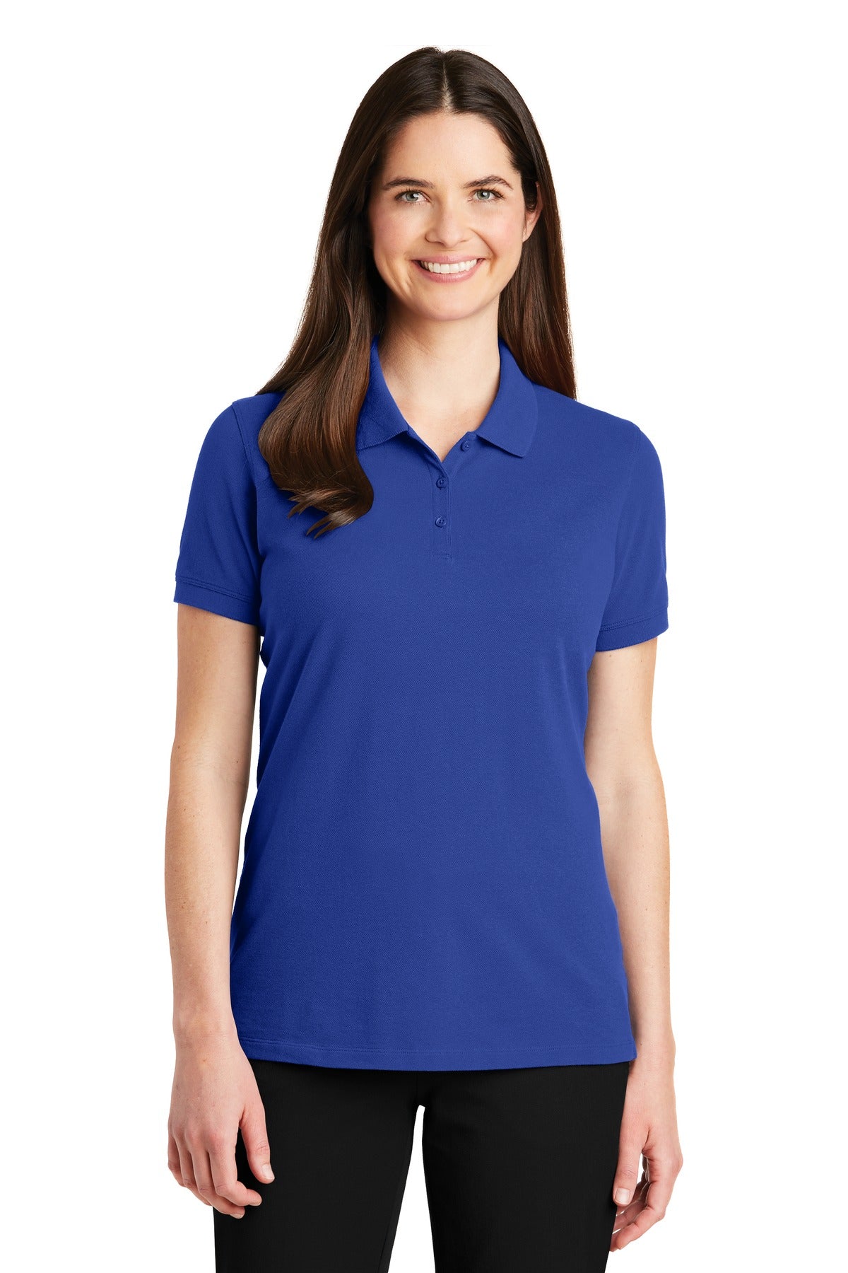 Front View of True Royal Port Authority Women's EZCotton Polo. LK8000