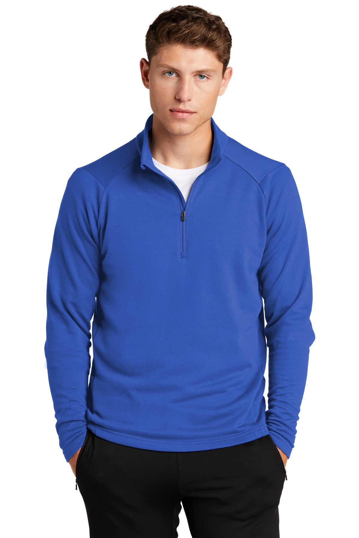 Front View of True Royal Sport-Tek Lightweight French Terry 1/4-Zip Pullover. ST273