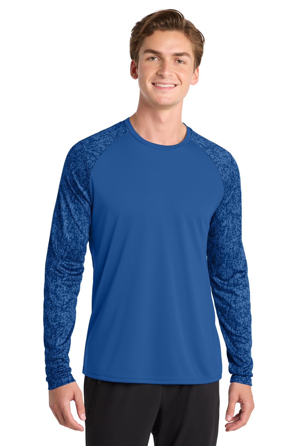 Front View of True Royal Sport-Tek Long Sleeve Digi Camo Tee. ST460LS