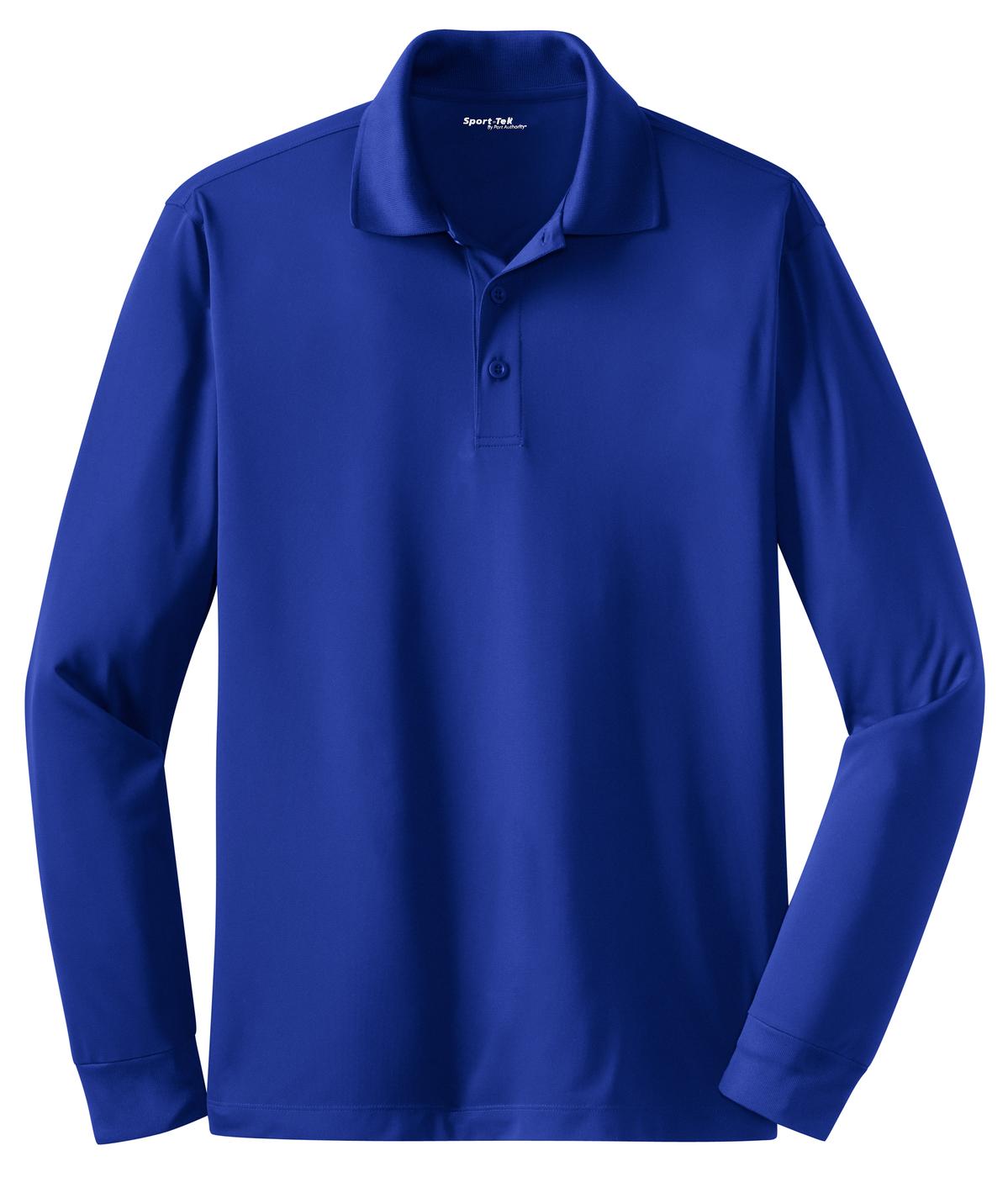 Front View of True Royal Sport-Tek Long Sleeve Micropique Sport-Wick Polo. ST657