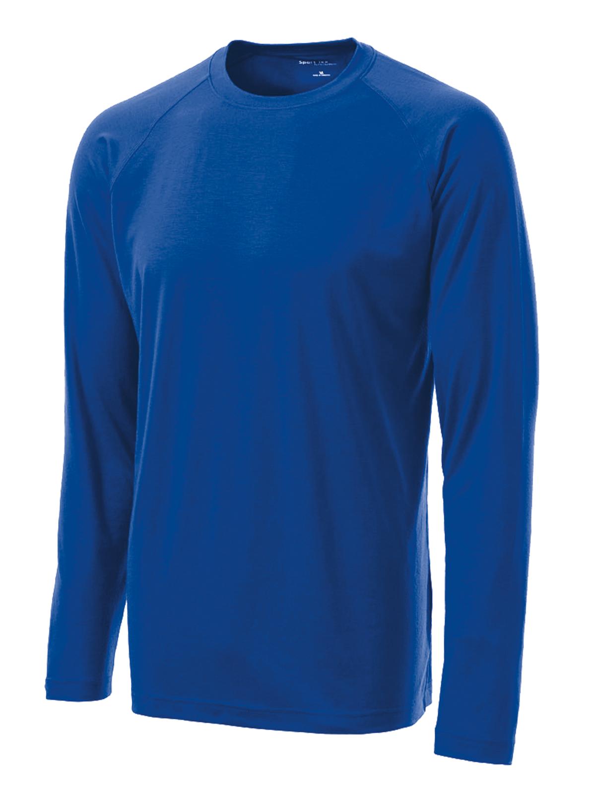 Front View of True Royal Sport-Tek Long Sleeve Ultimate Performance Crew. ST700LS