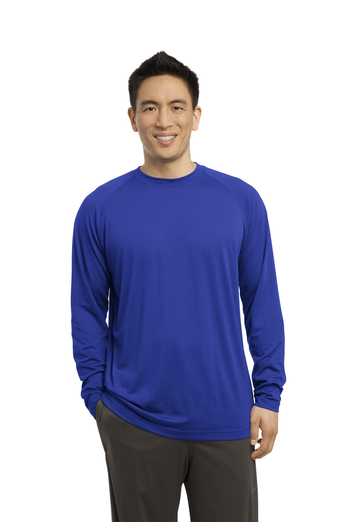 Front View of True Royal Sport-Tek Long Sleeve Ultimate Performance Crew. ST700LS