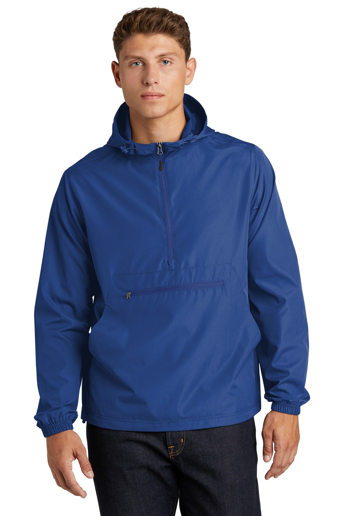 Front View of True Royal Sport-Tek Packable Anorak. JST66