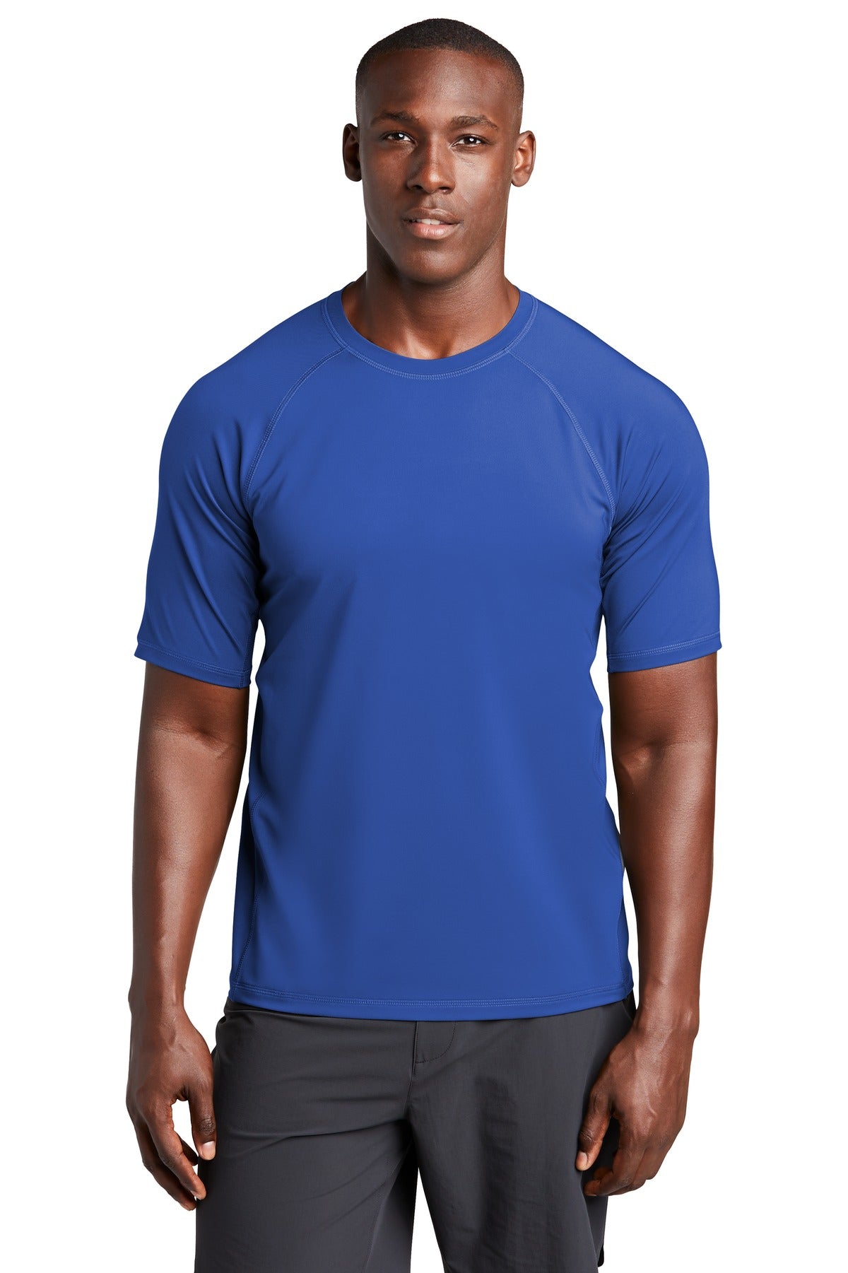 Front View of True Royal Sport-Tek Rashguard Tee. ST470