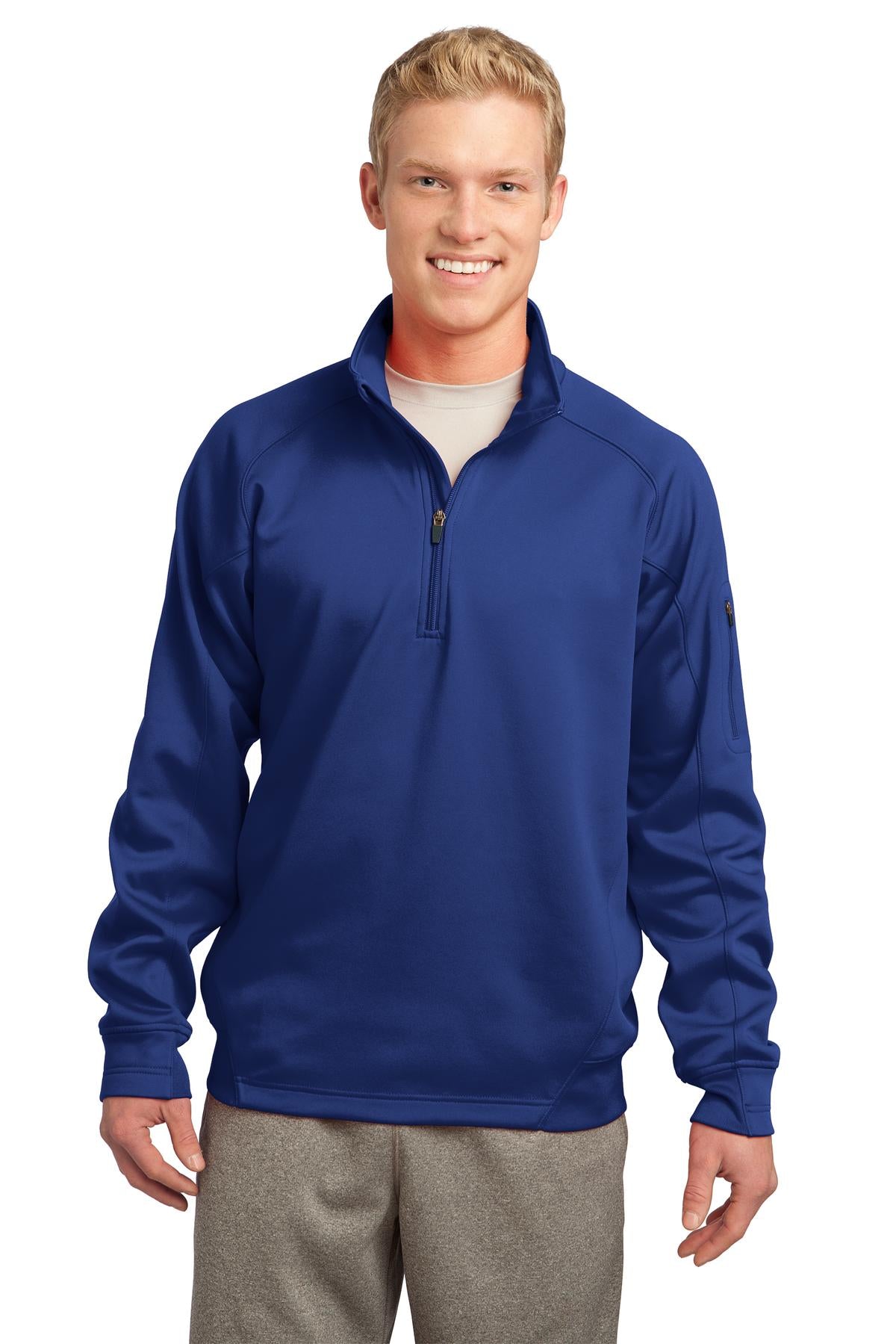 Front View of True Royal Sport-Tek Tech Fleece 1/4-Zip Pullover. F247