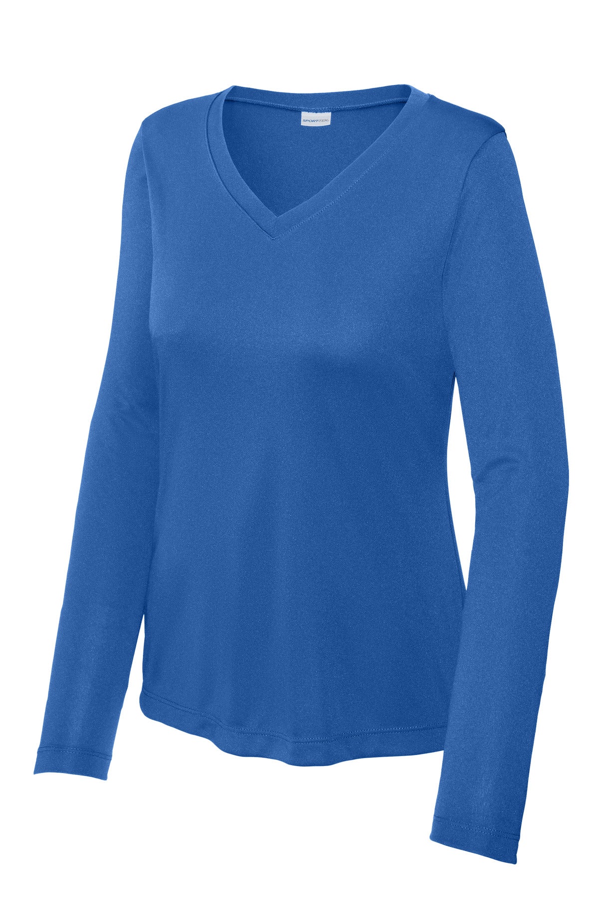 Front View of True Royal Sport-Tek Women's Long Sleeve PosiCharge Competitor V-Neck Tee. LST353LS