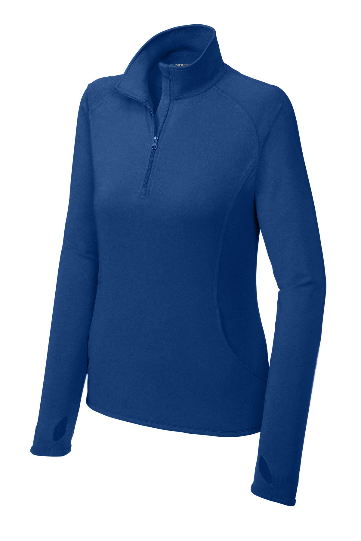 Front View of True Royal Sport-Tek Women's Sport-Wick Stretch 1/4-Zip Pullover. LST850