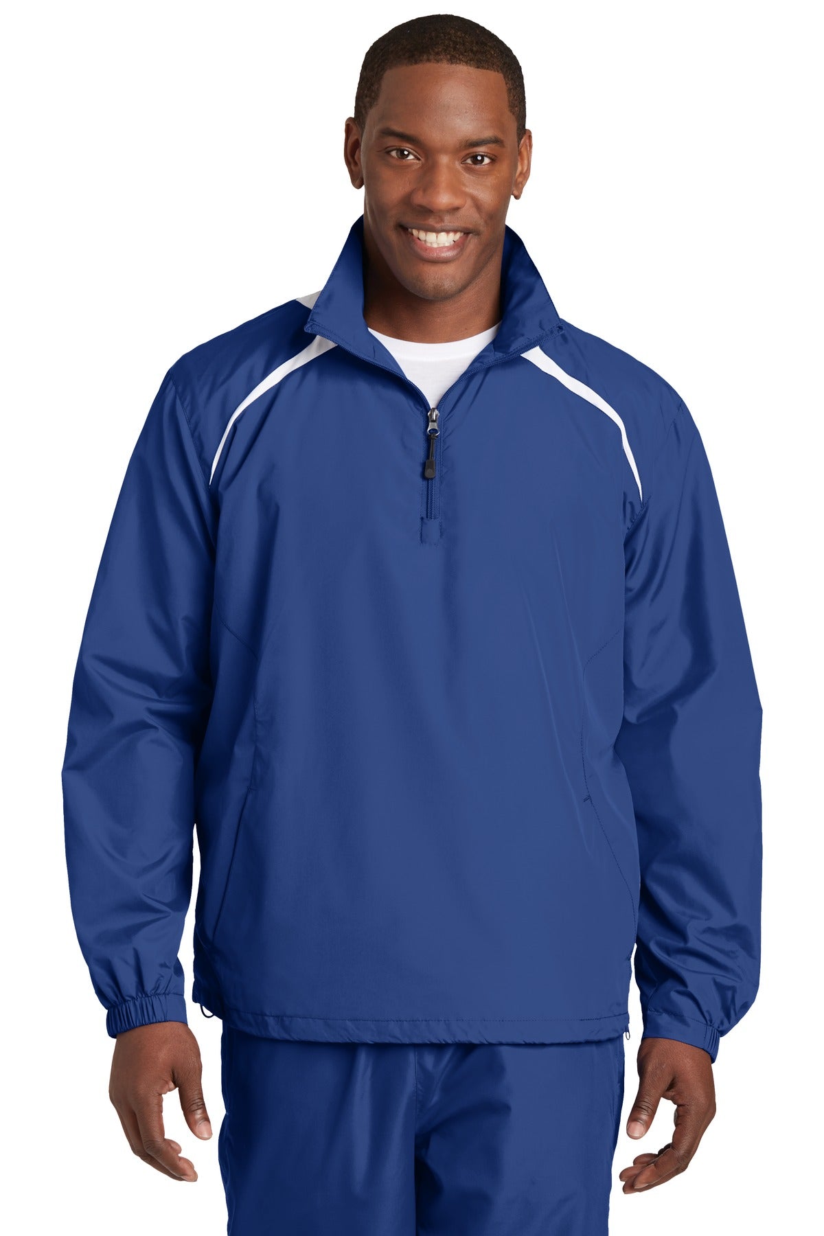 Front View of True Royal/Wht Sport-Tek 1/2-Zip Wind Shirt. JST75