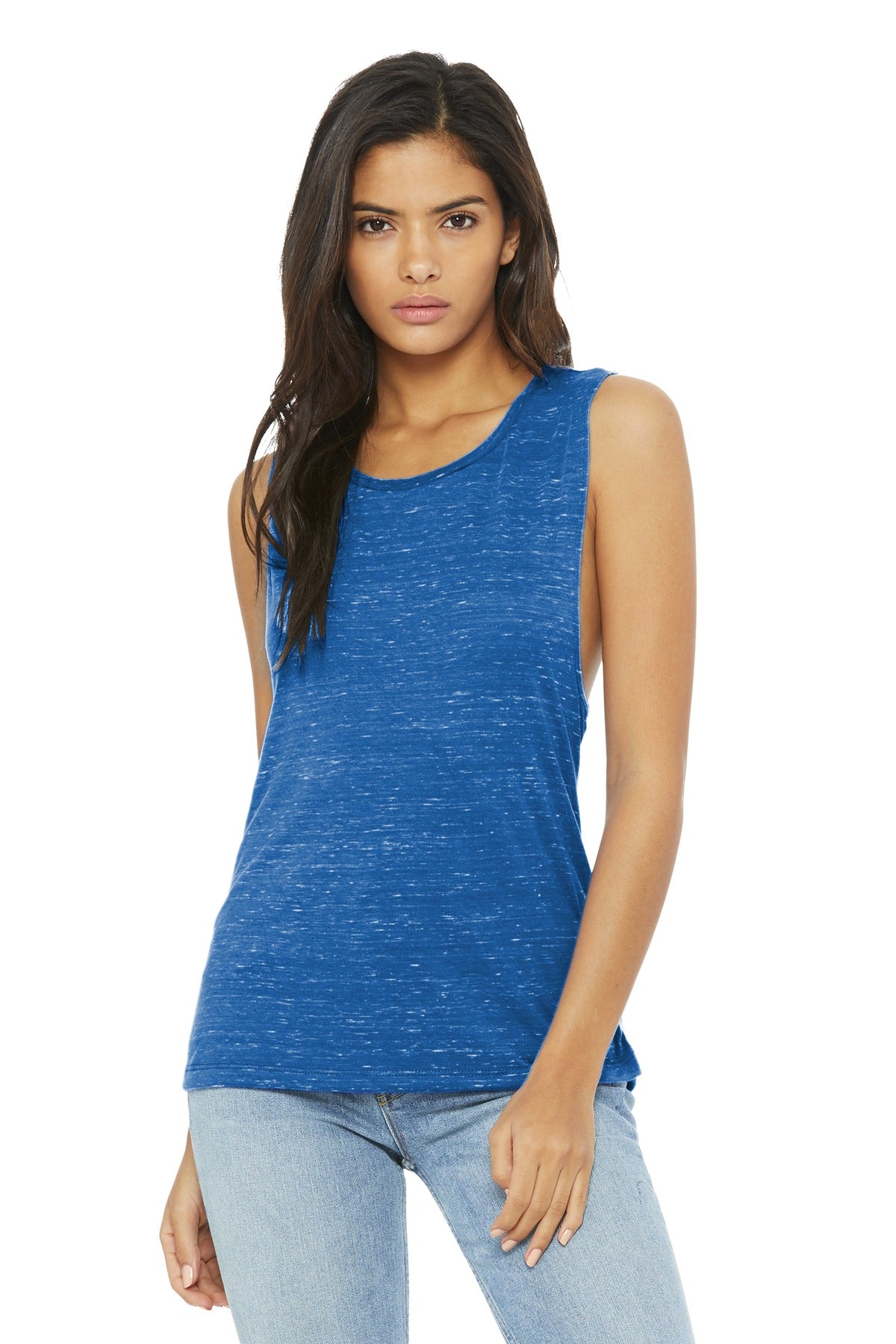 Front View of True Royl Marb BELLA+CANVAS Women's Flowy Scoop Muscle Tank. BC8803