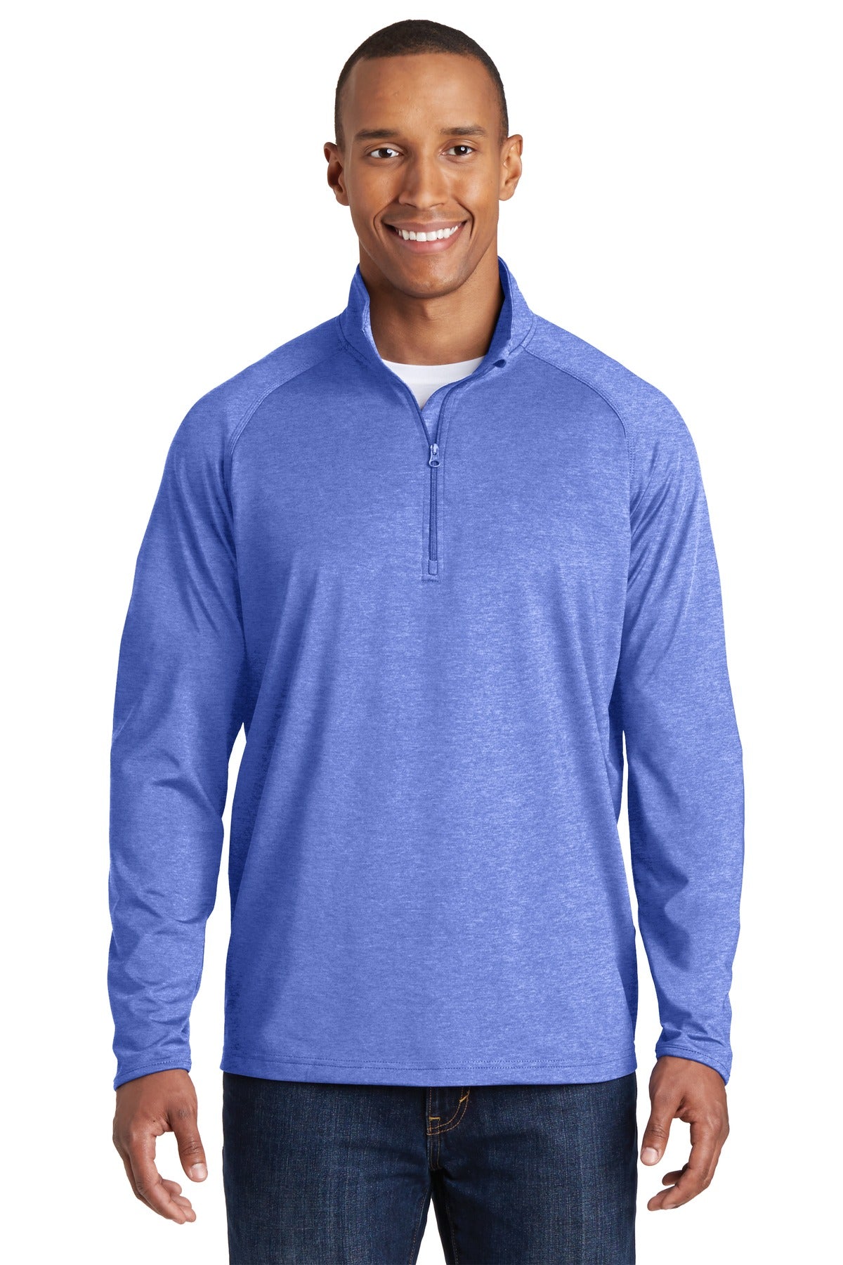 Front View of True Ryl Hthr Sport-Tek Tall Sport-Wick Stretch 1/4-Zip Pullover. TST850