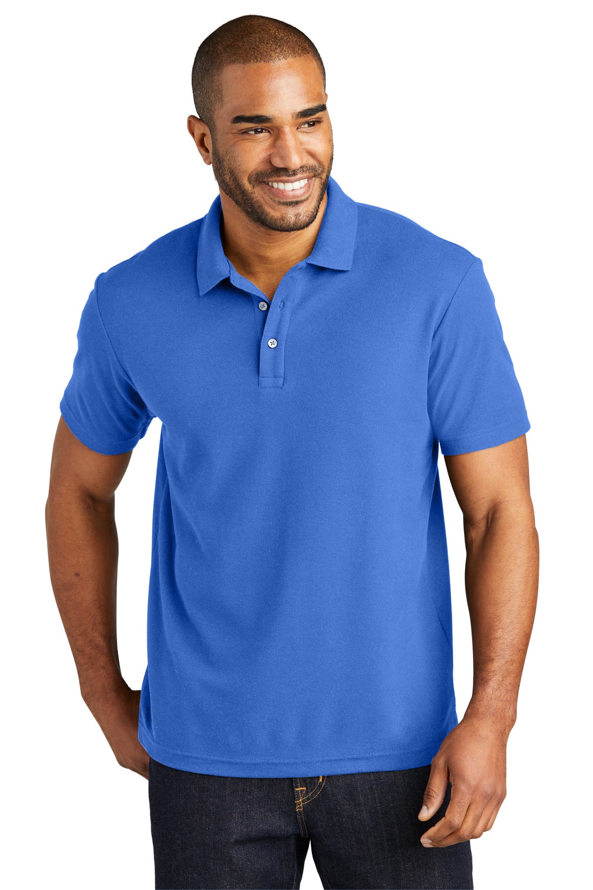 Front View of TrueBlue Port Authority C-FREE Cotton Blend Pique Polo K867