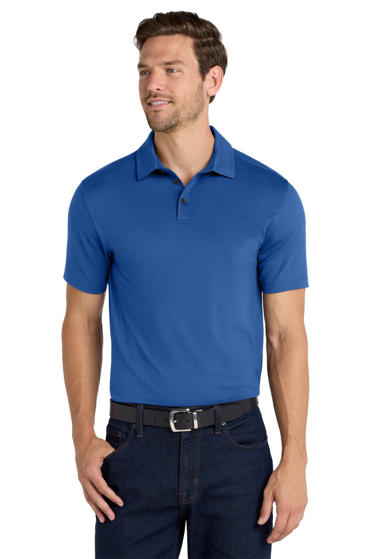 Front View of TrueBlue Port Authority City Stretch PoloK682