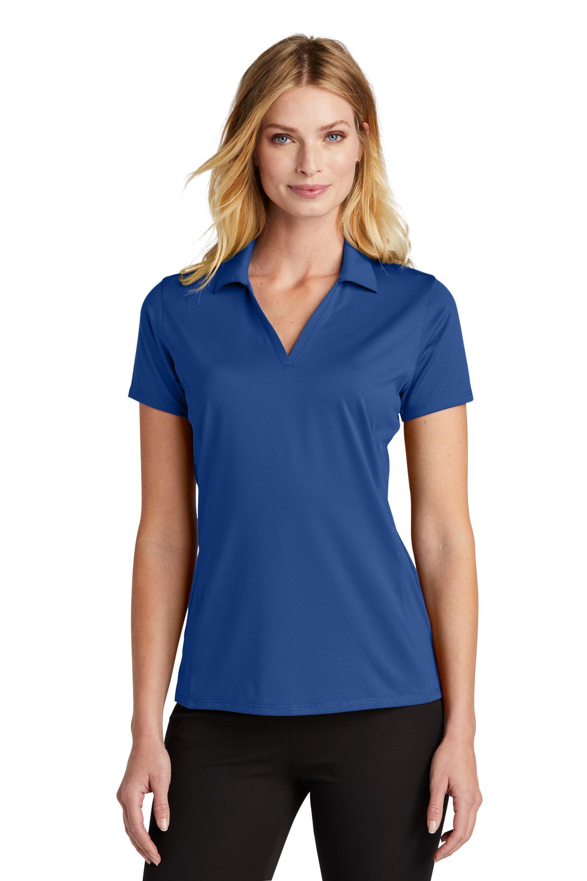 Front View of TrueBlue Port Authority Women's Performance Staff Polo LK398