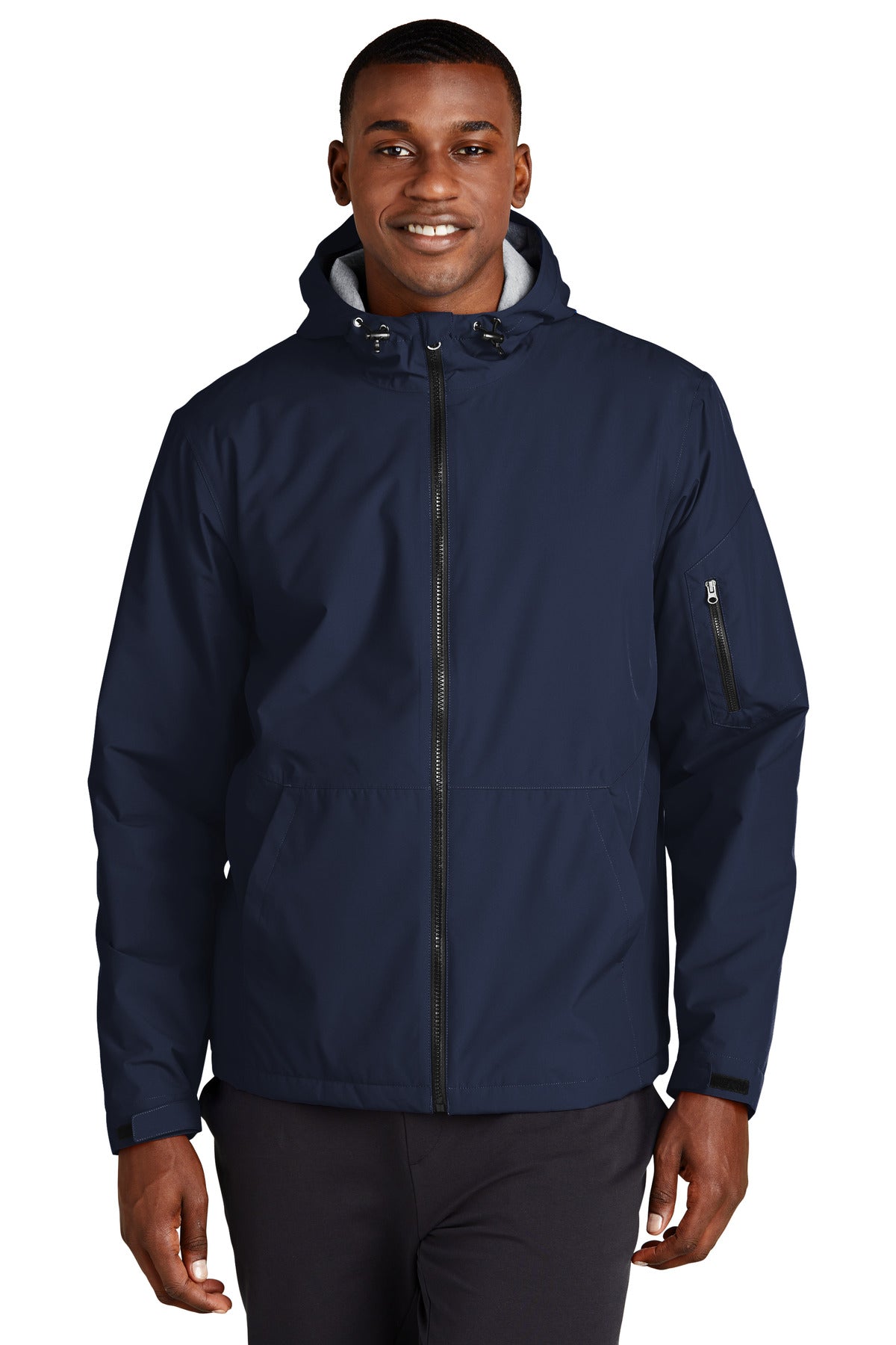 Front View of TrueNavy Sport-Tek Waterproof Insulated Jacket JST56