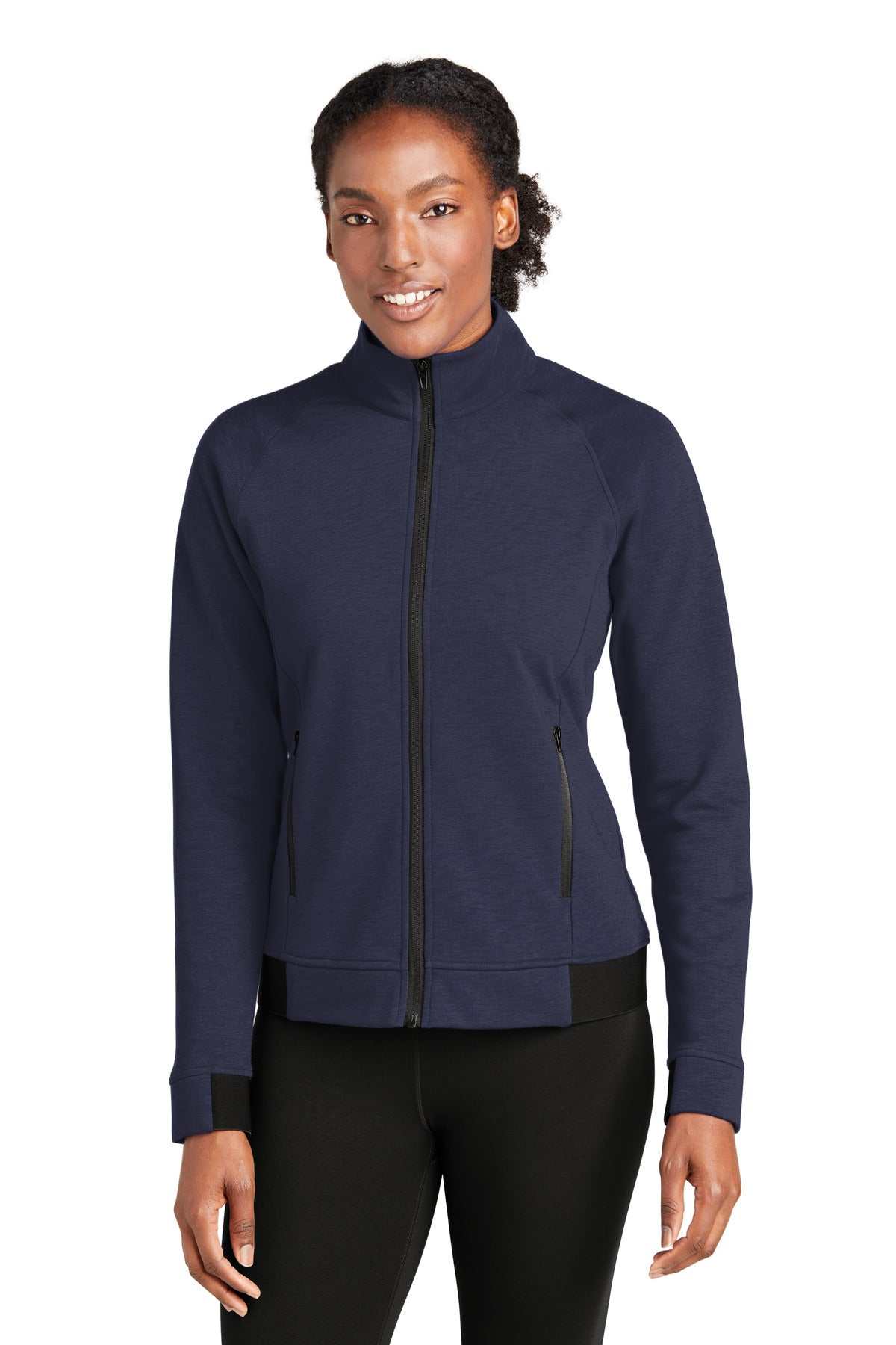 Front View of TrueNavy Sport-Tek Women's PosiCharge Strive Full-Zip LST570