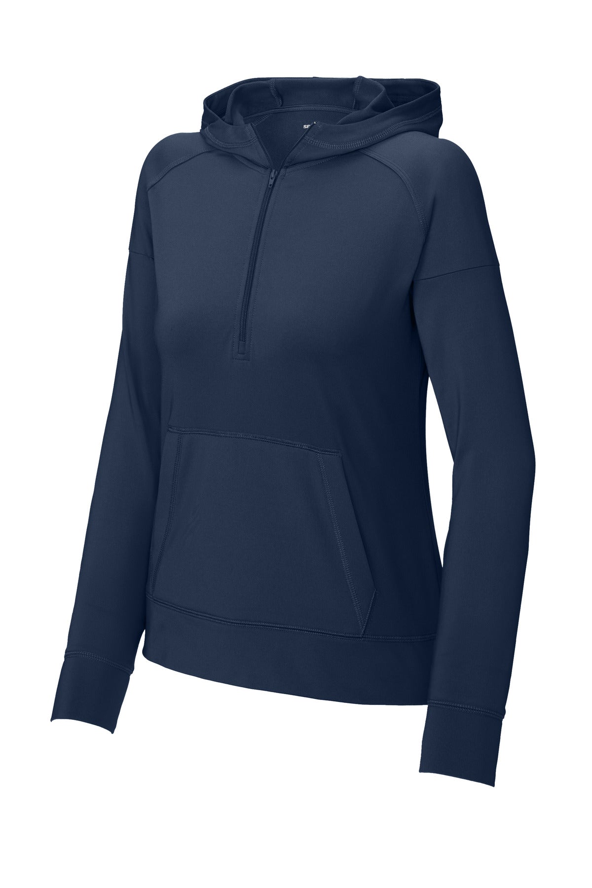 Front View of TrueNavy Sport-Tek Women's Sport-Wick Stretch 1/2-Zip Hoodie LST856