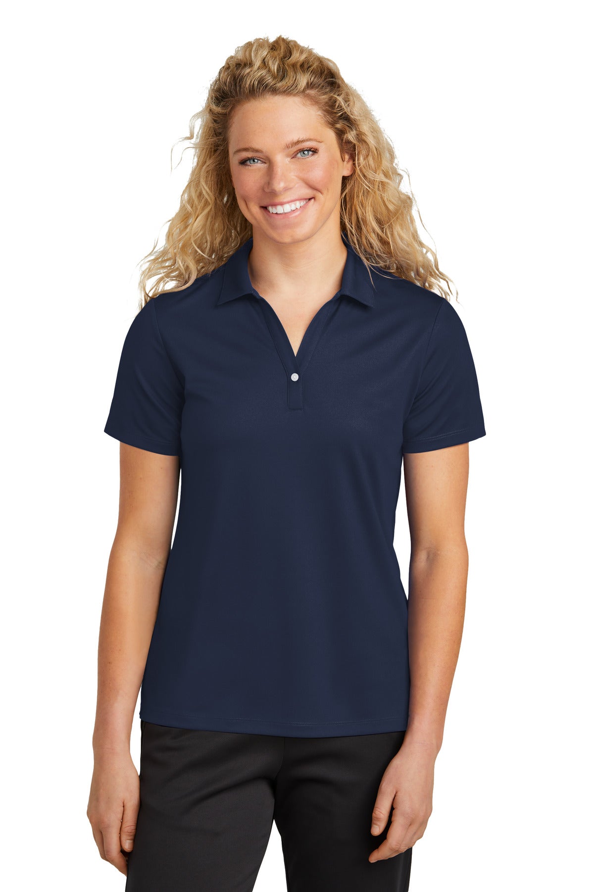 Front View of TrueNavy Sport-Tek Women's UV Micropique Polo LST740