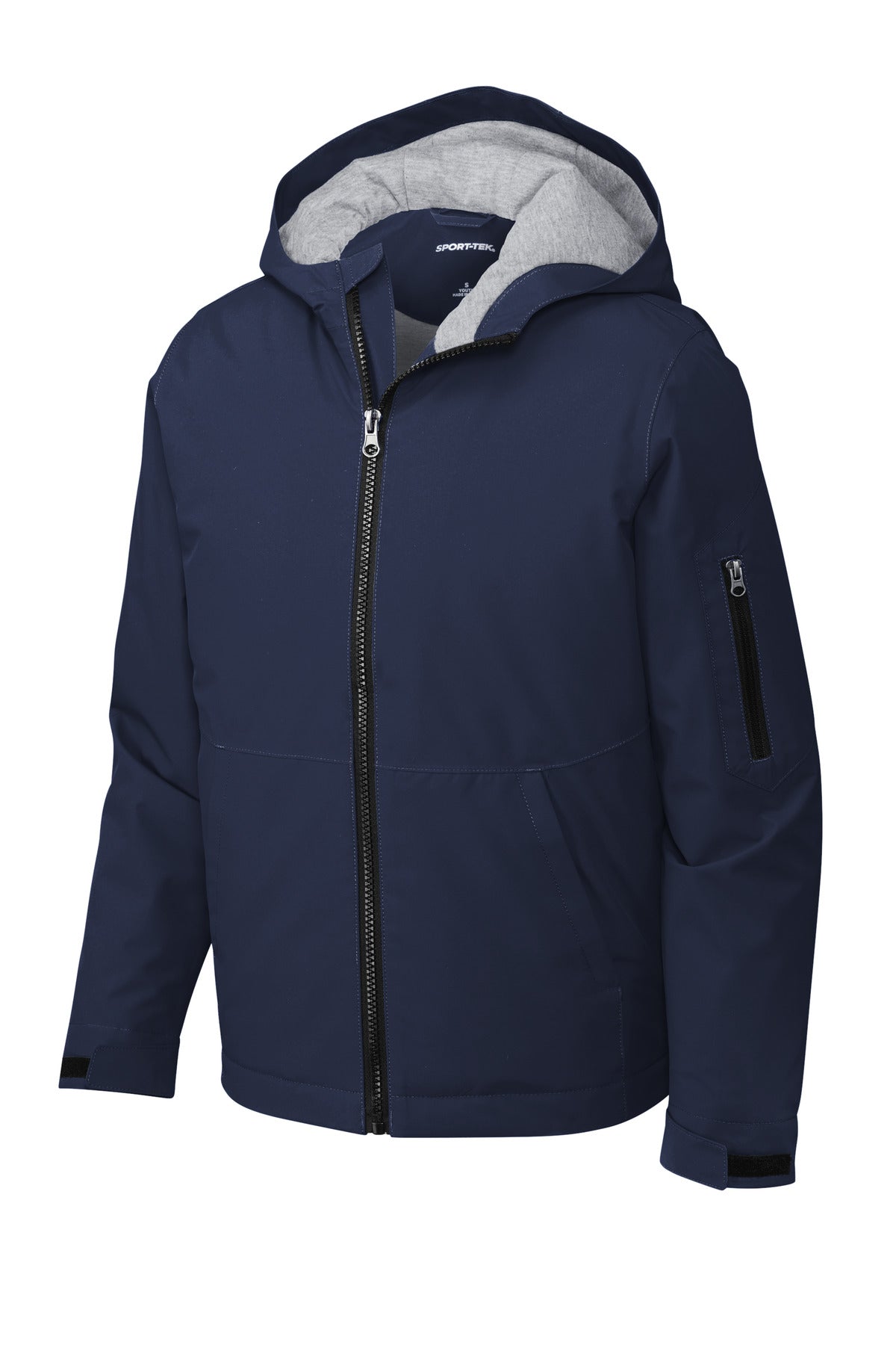 Front View of TrueNavy Sport-Tek Youth Waterproof Insulated Jacket YST56
