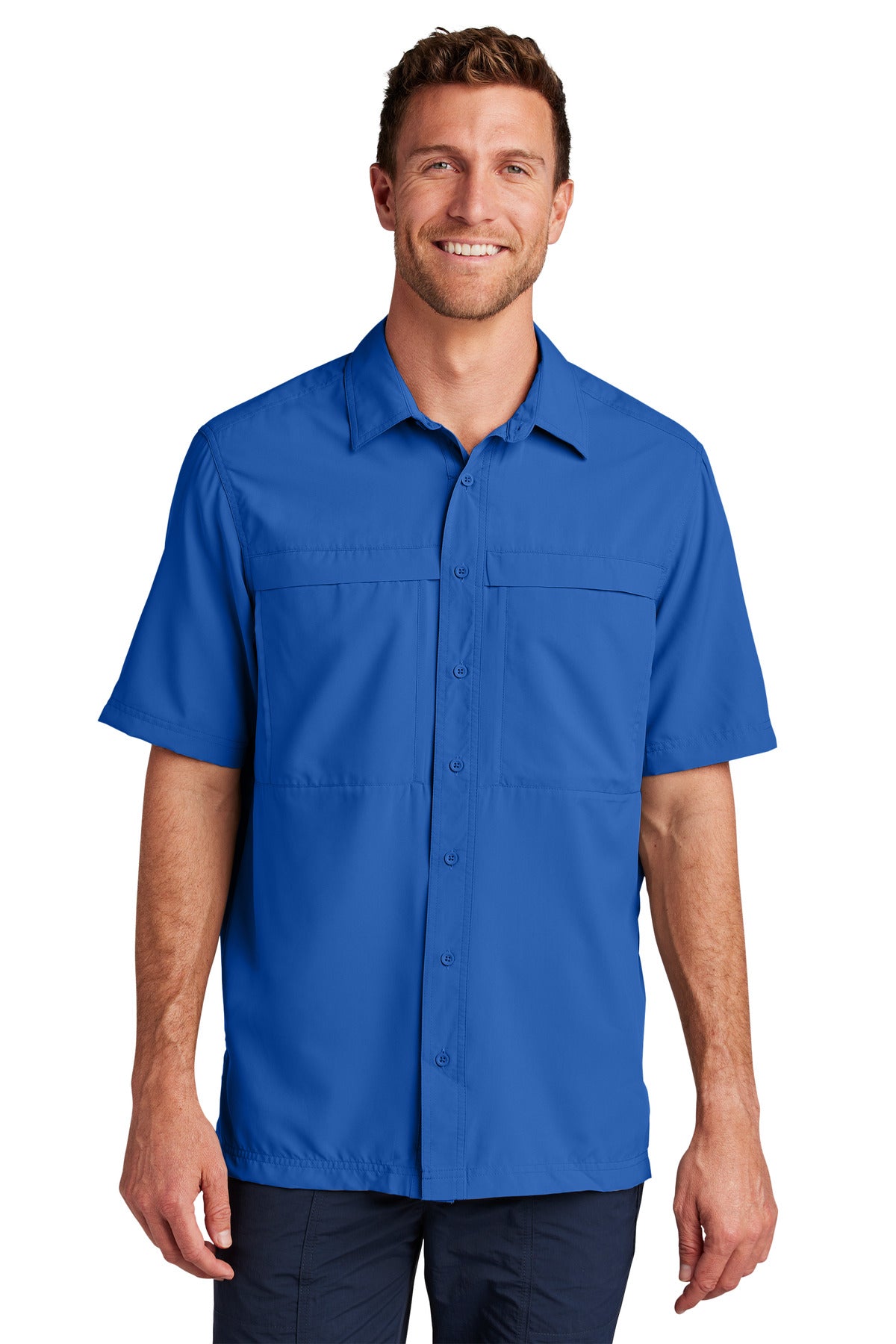 Front View of TrueRoyal Port Authority Short Sleeve UV Daybreak Shirt W961