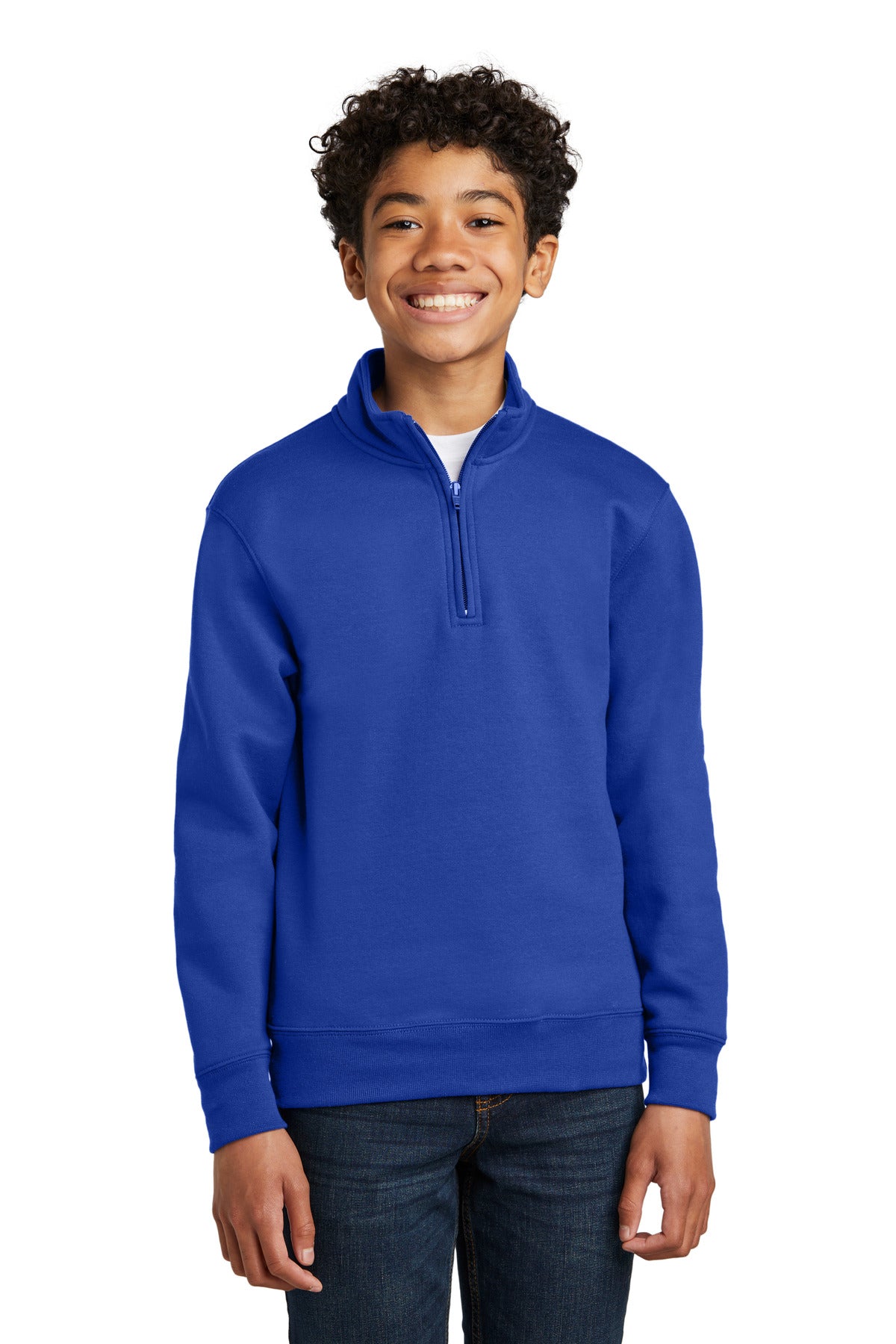 Front View of TrueRoyal Port & Company Youth Core Fleece 1/4-Zip Pullover Sweatshirt PC78YQ